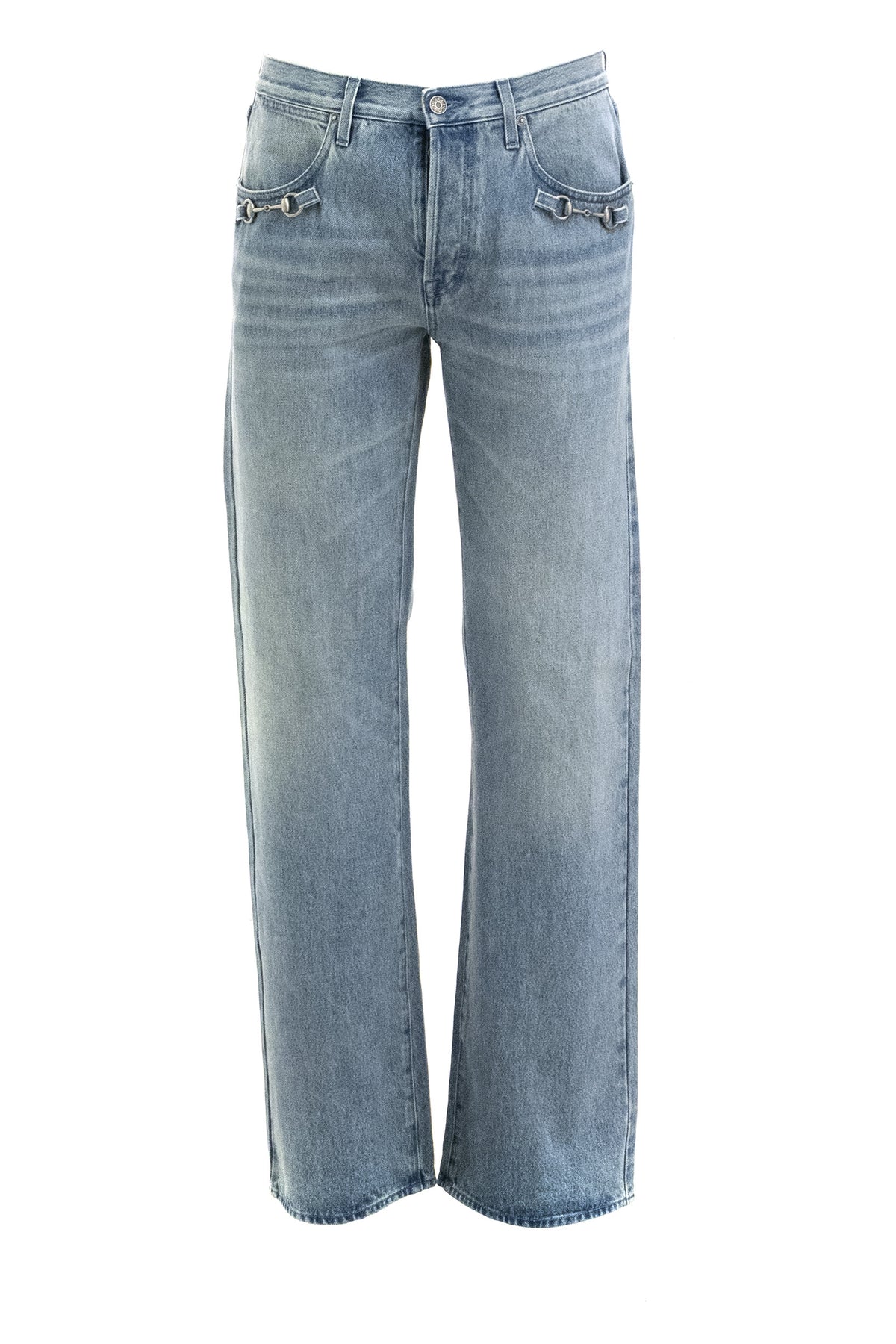 GUCCI Jeans in denim di cotone di colore azzurro