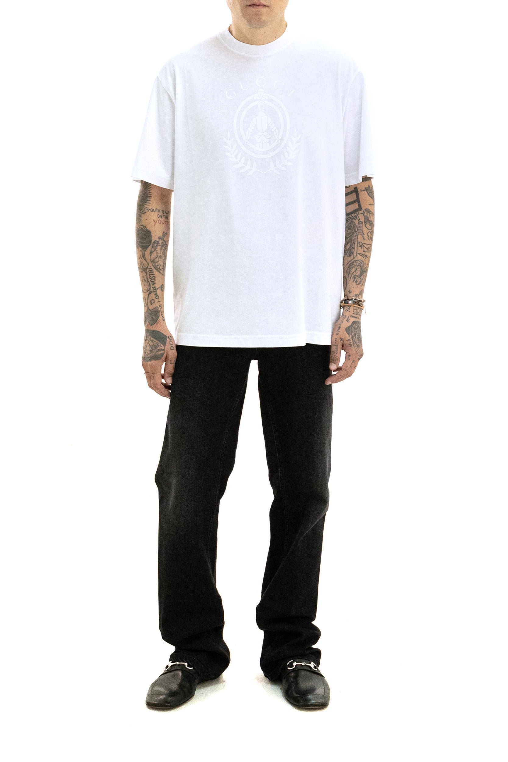 T-shirt in cotone di colore bianco<BR/> 864626 XJH2O 9066 GUCCI 