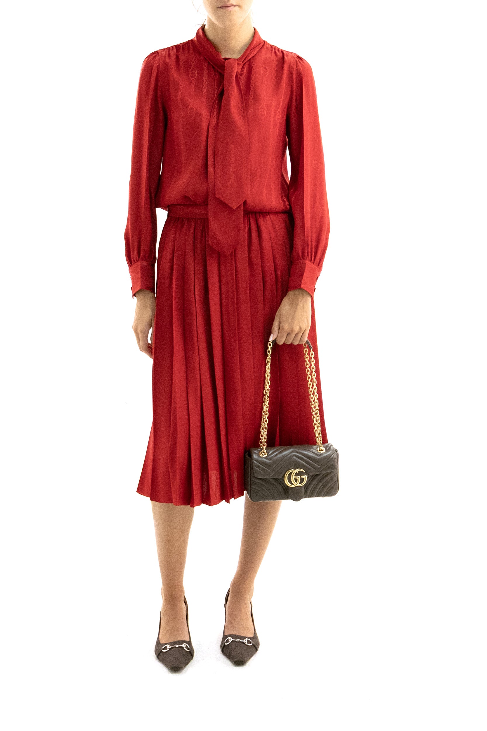 Gonna in seta jacquard di colore rosso<BR/> 865115 ZAM48 6199 GUCCI 