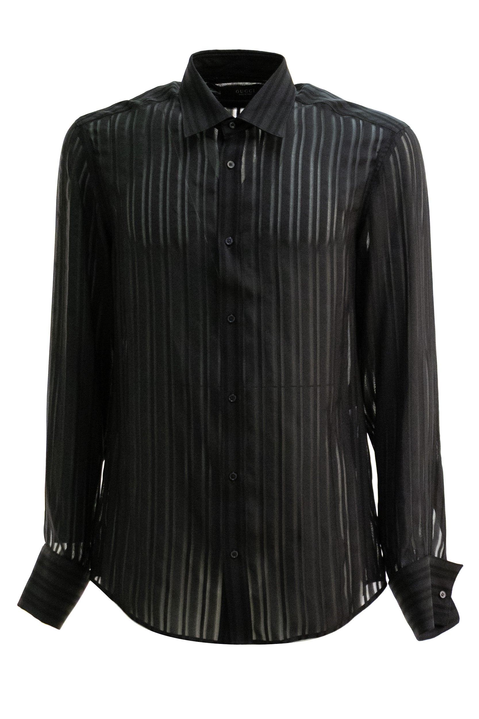 Camicia in garza di seta a righe di colore nero<BR/> 865801 ZAU2C 1000 GUCCI 