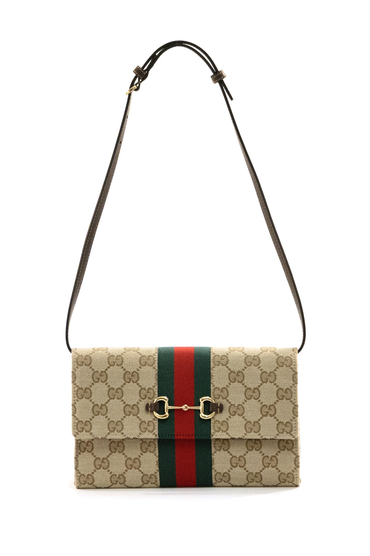 GUCCI Portafoglio Gucci Horsebit Web in tessuto GG di colore beige, Beige/marrone