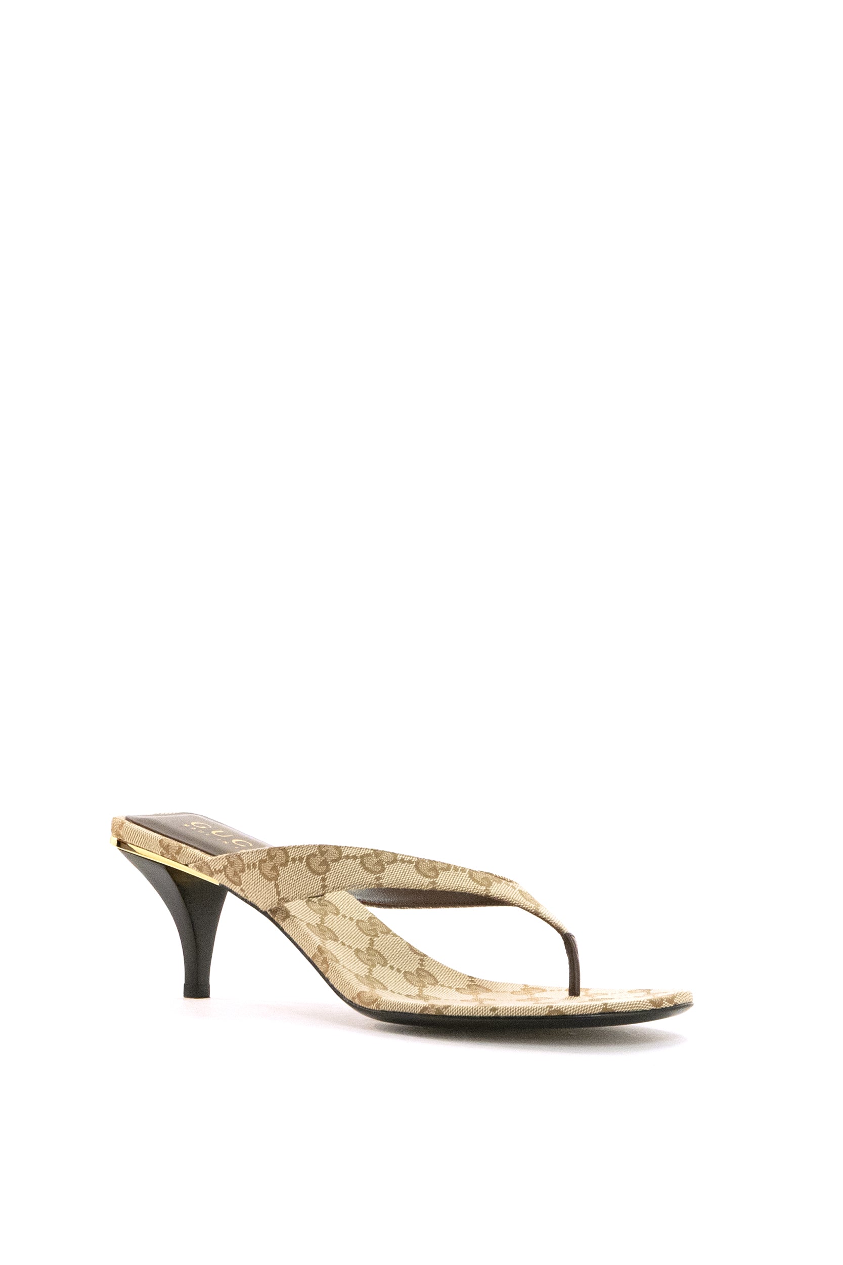 Sandali infradito Vittoria in tela GG sabbia e marrone<BR/> 870786 FAF3Z 9642 GUCCI 