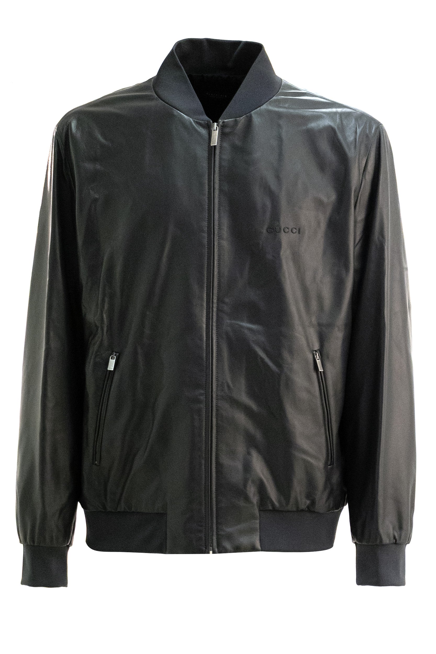 Bomber in pelle di colore grigio<BR/> 872085 XNBCU 1017 GUCCI 