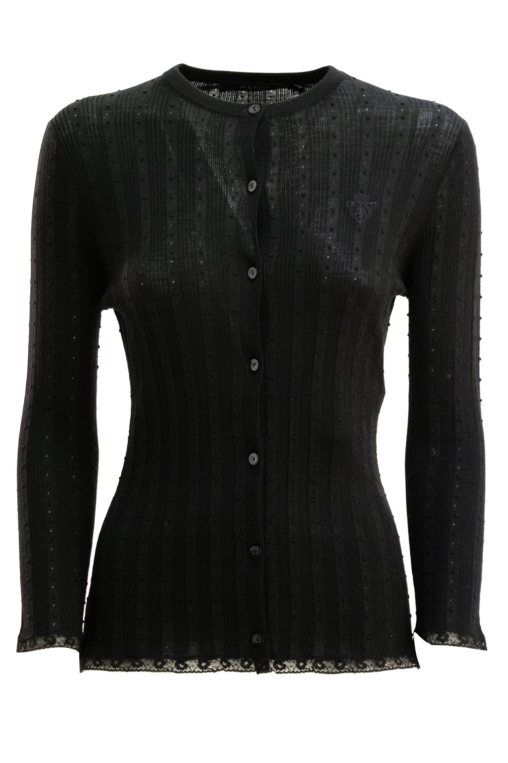 Cardigan in lana a coste di colore nero<BR/> 872617 XKFMK 1043 GUCCI 