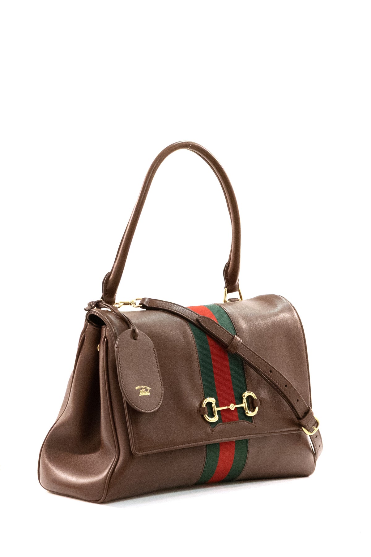 GUCCI Borsa Paparazzo in pelle di colore marrone, vista 2