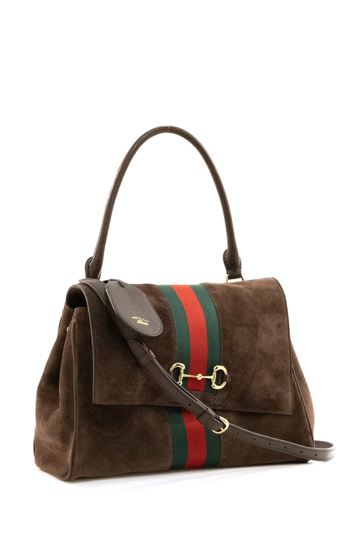 GUCCI Borsa Paparazzo in suede di colore marrone, vista 2