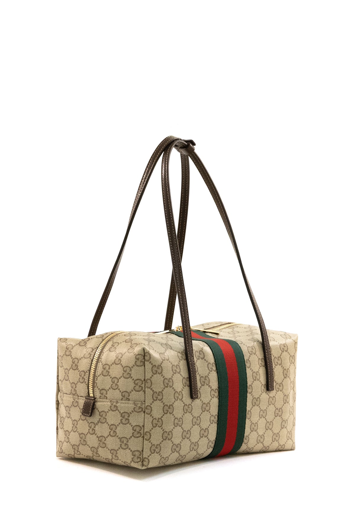 GUCCI Borsa Boston Gucci Melrose in tessuto GG spalamato di colore beige, vista 2
