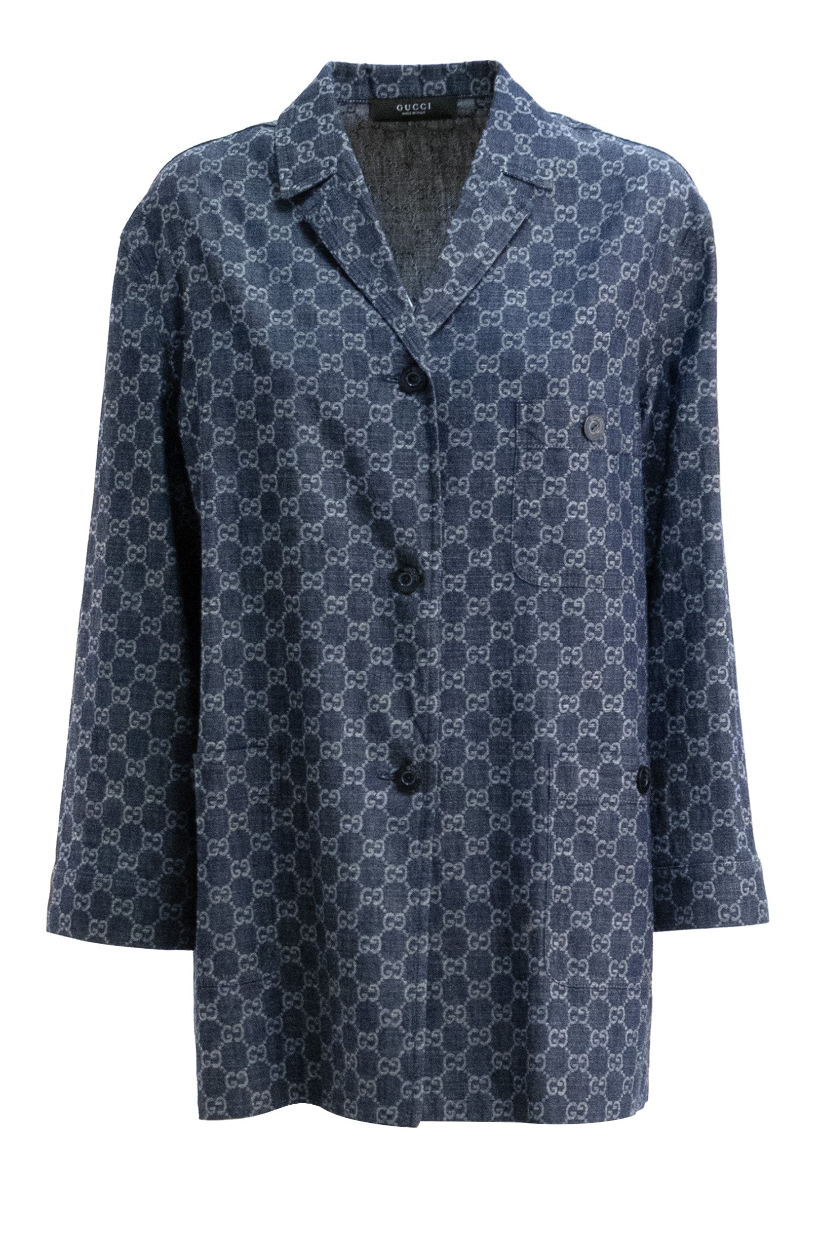 Giacca in denim di cotone GG jacquard di colore blu<BR/> 875438 XDDG3 4011 GUCCI 