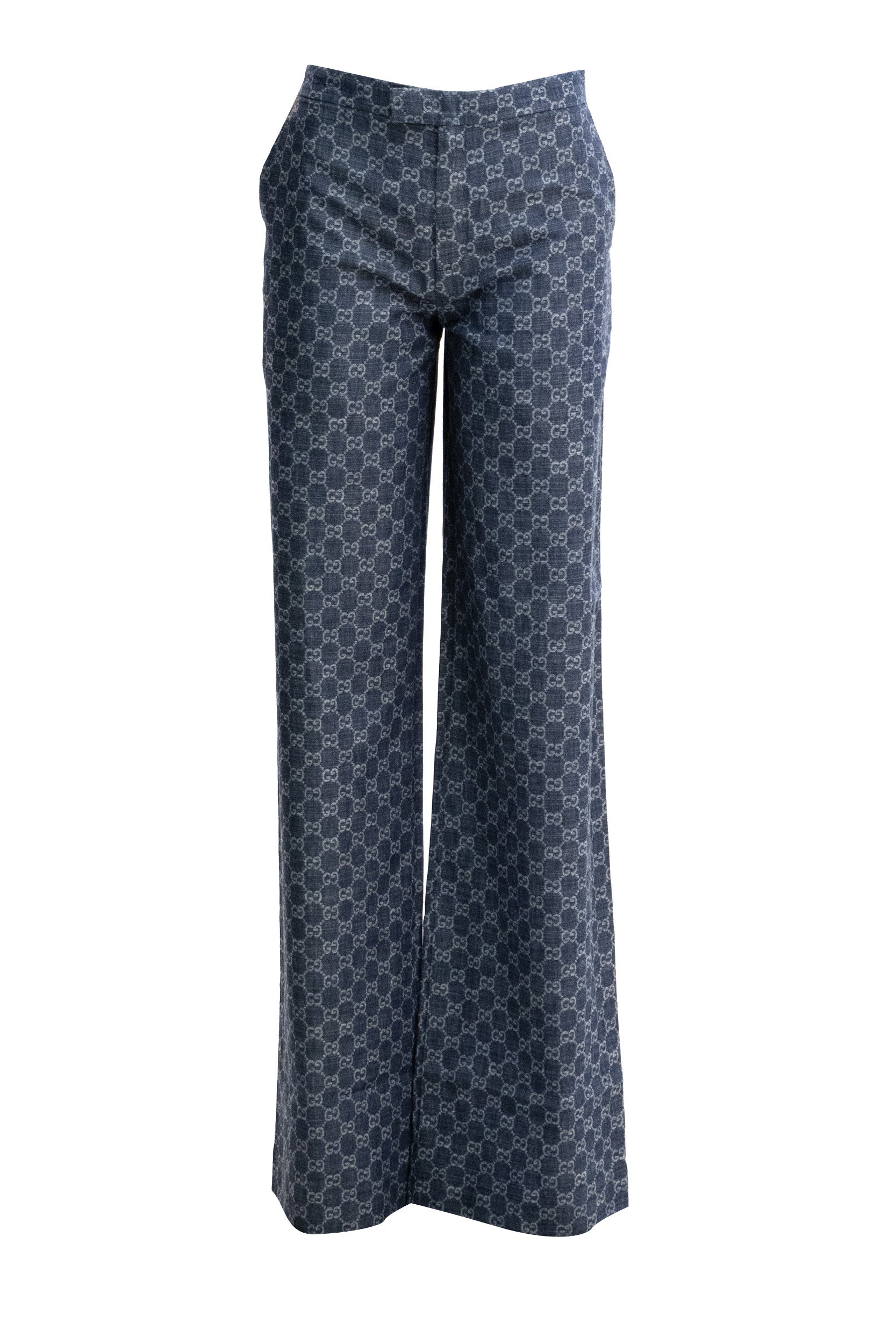 Pantaloni in denim di cotone GG jacquard di colore blu<BR/> 875442 XDDG3 4011 GUCCI 