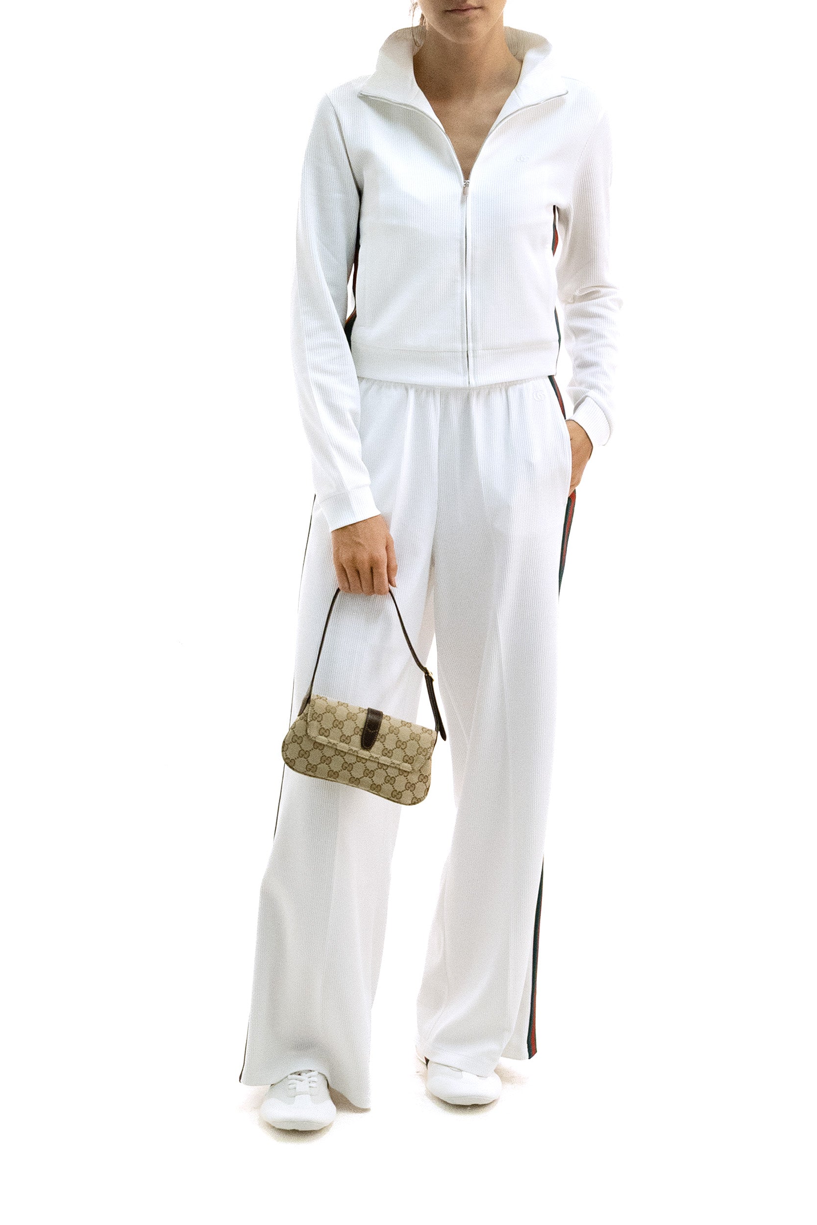 Felpa in jersey di cotone a coste di colore bianco<BR/> 875656 XJHYN 9000 GUCCI 