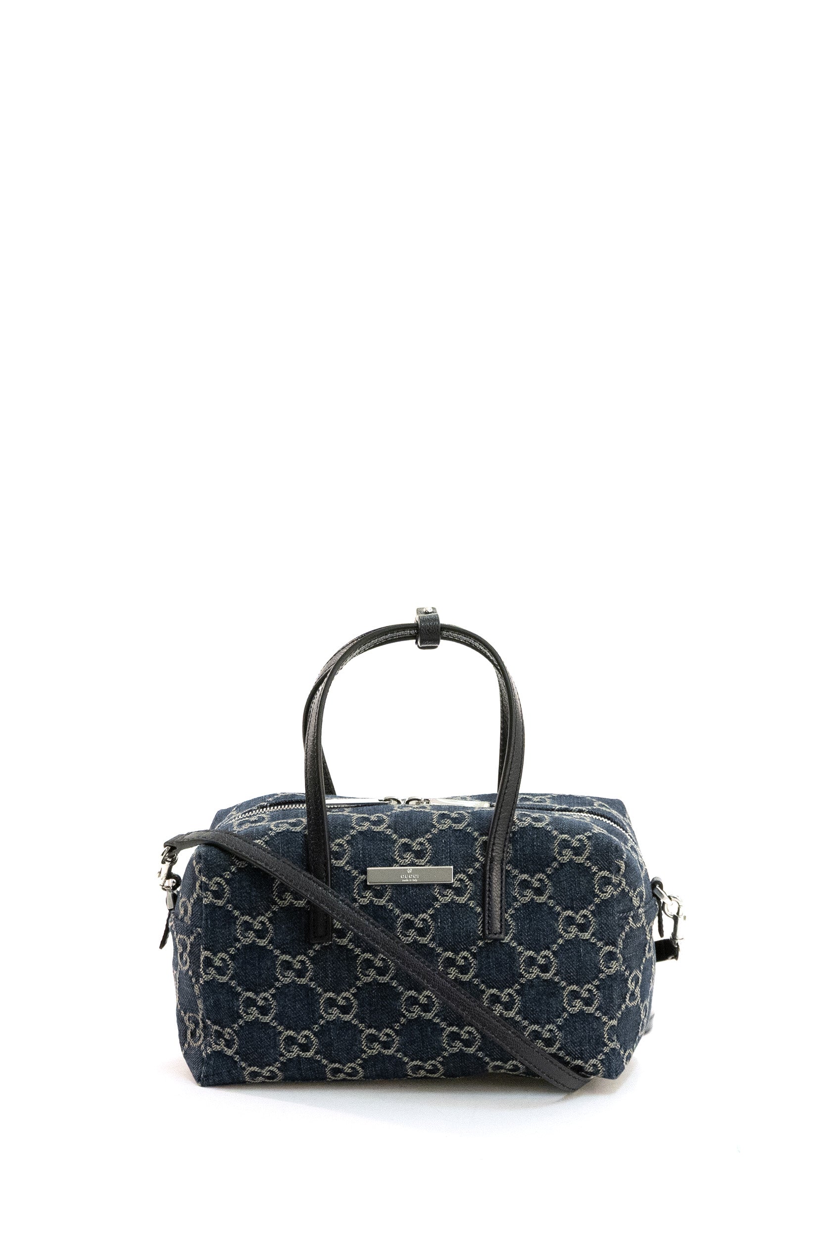 Borsa Boston piccola in denim GG blu scuro effetto délavé  <BR/> 875811 FAF9B 4042 GUCCI 