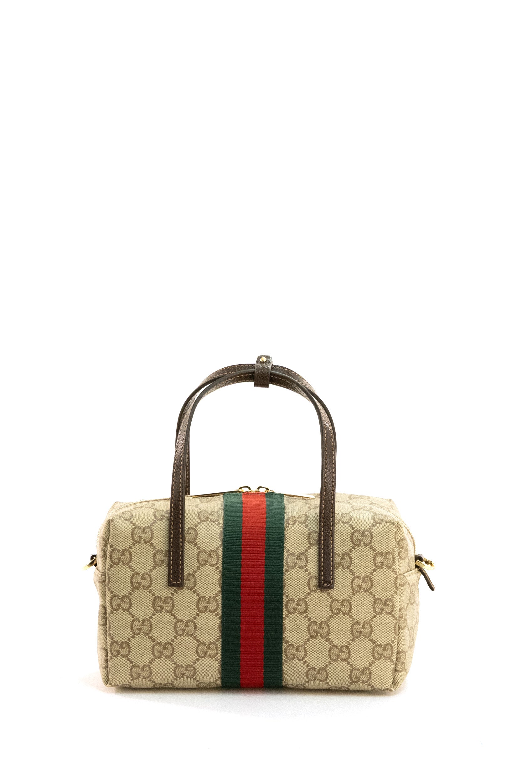 Borsa Boston piccola in tessuto GG spalmato sabbia e marrone<BR/> 876057 FAF8R 8547 GUCCI 