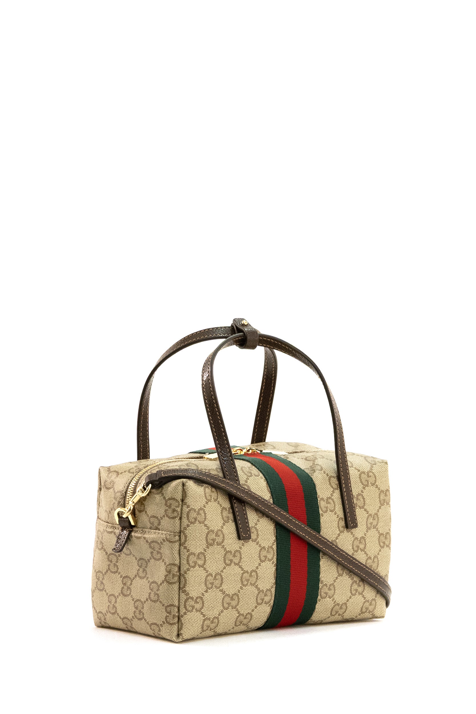 Borsa Boston piccola in tessuto GG spalmato sabbia e marrone<BR/> 876057 FAF8R 8547 GUCCI 