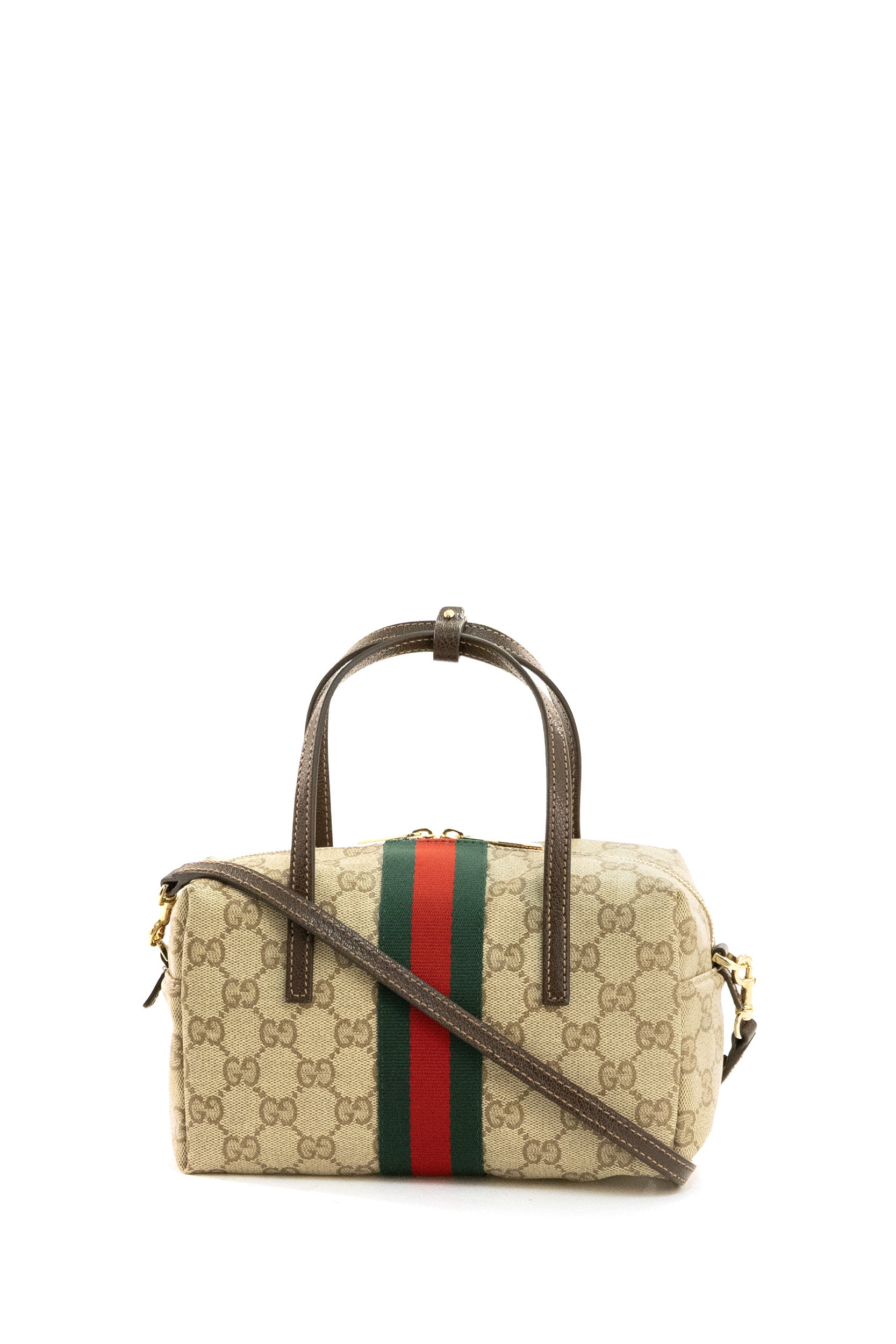 Borsa Boston piccola in tessuto GG spalmato sabbia e marrone<BR/> 876057 FAF8R 8547 GUCCI 