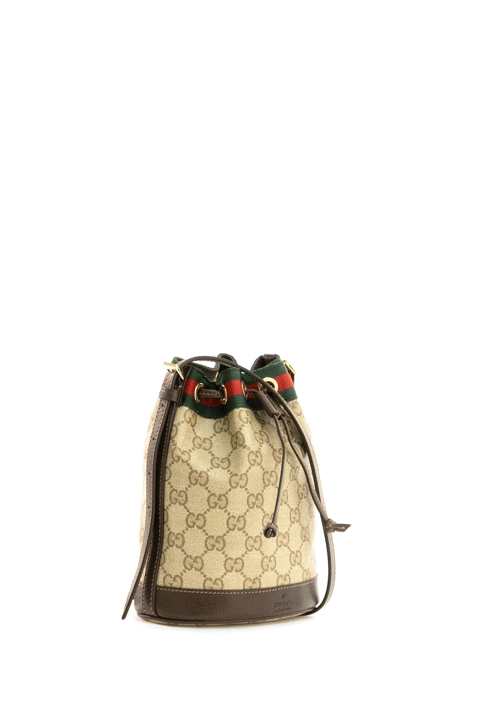 Mini borsa a secchiello in tessuto GG sabbia e marrone<BR/> 876060 FAF8R 8547 GUCCI 