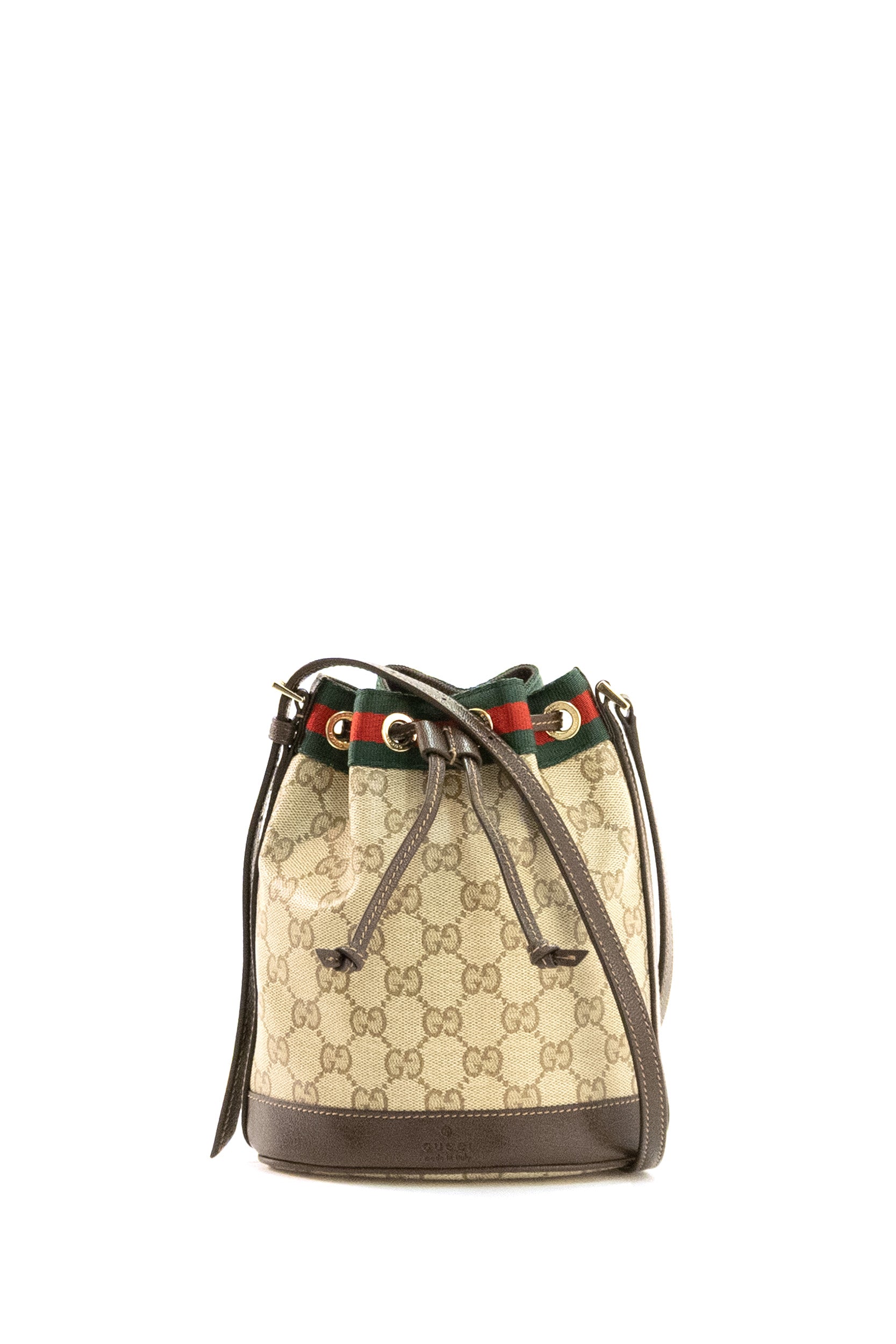 Mini borsa a secchiello in tessuto GG sabbia e marrone<BR/> 876060 FAF8R 8547 GUCCI 