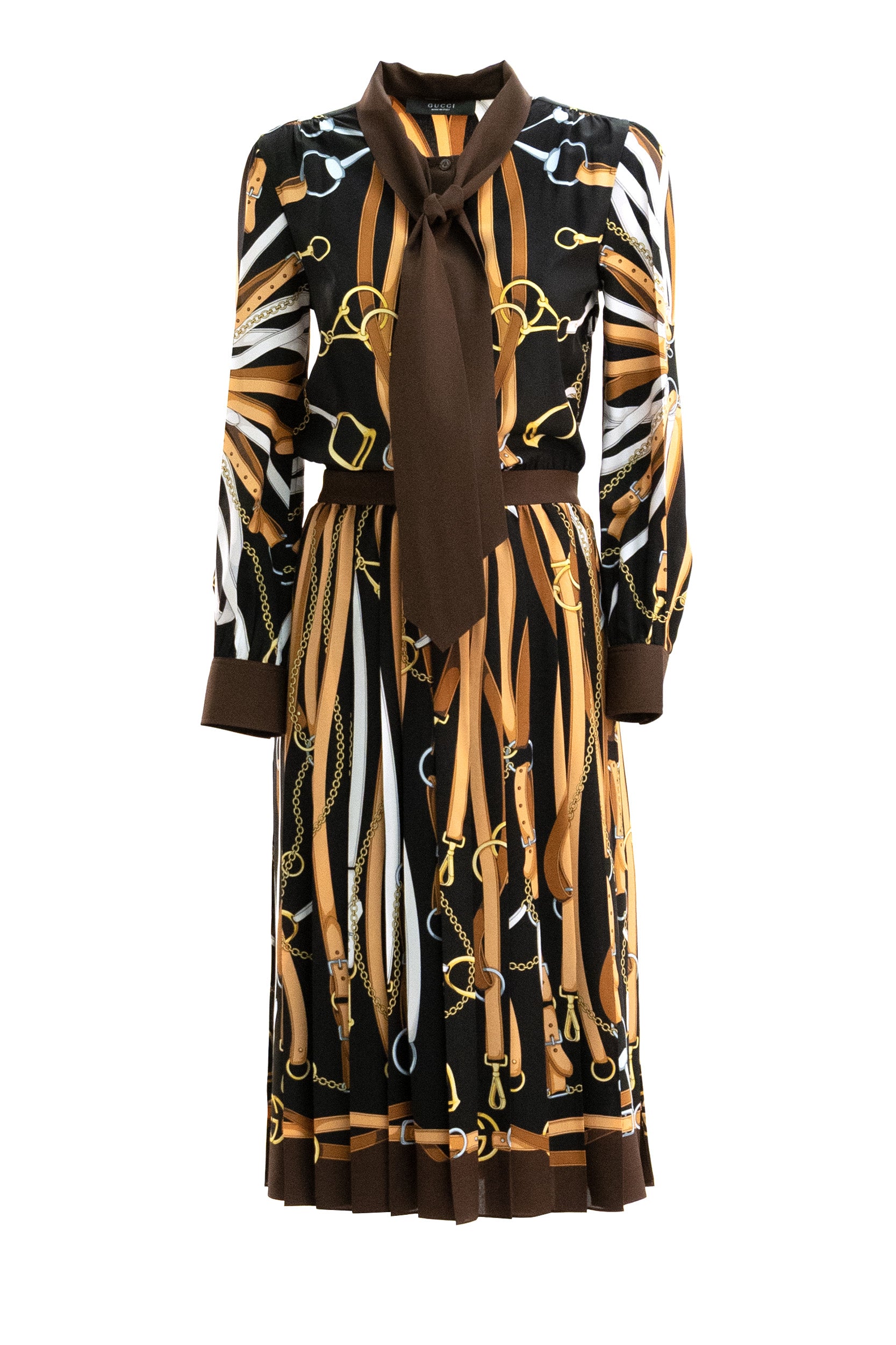 Abito chemisier in seta di colore nero e marrone<BR/> 876083 ZAVEN 1190 GUCCI 