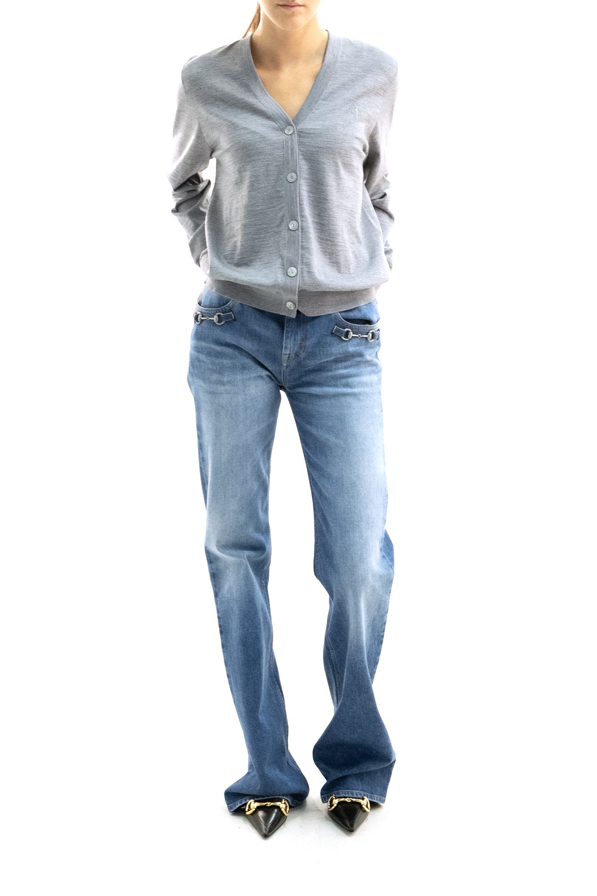 GUCCI Cardigan in lana di colore grigio, vista 2