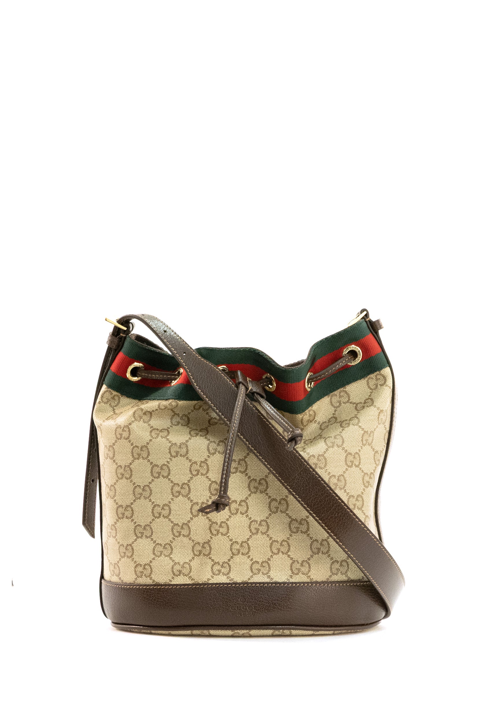 Mini borsa a secchiello Gucci Venice in tessuto GG sabbia e marrone <BR/> A002GW FAF79 8547 GUCCI 