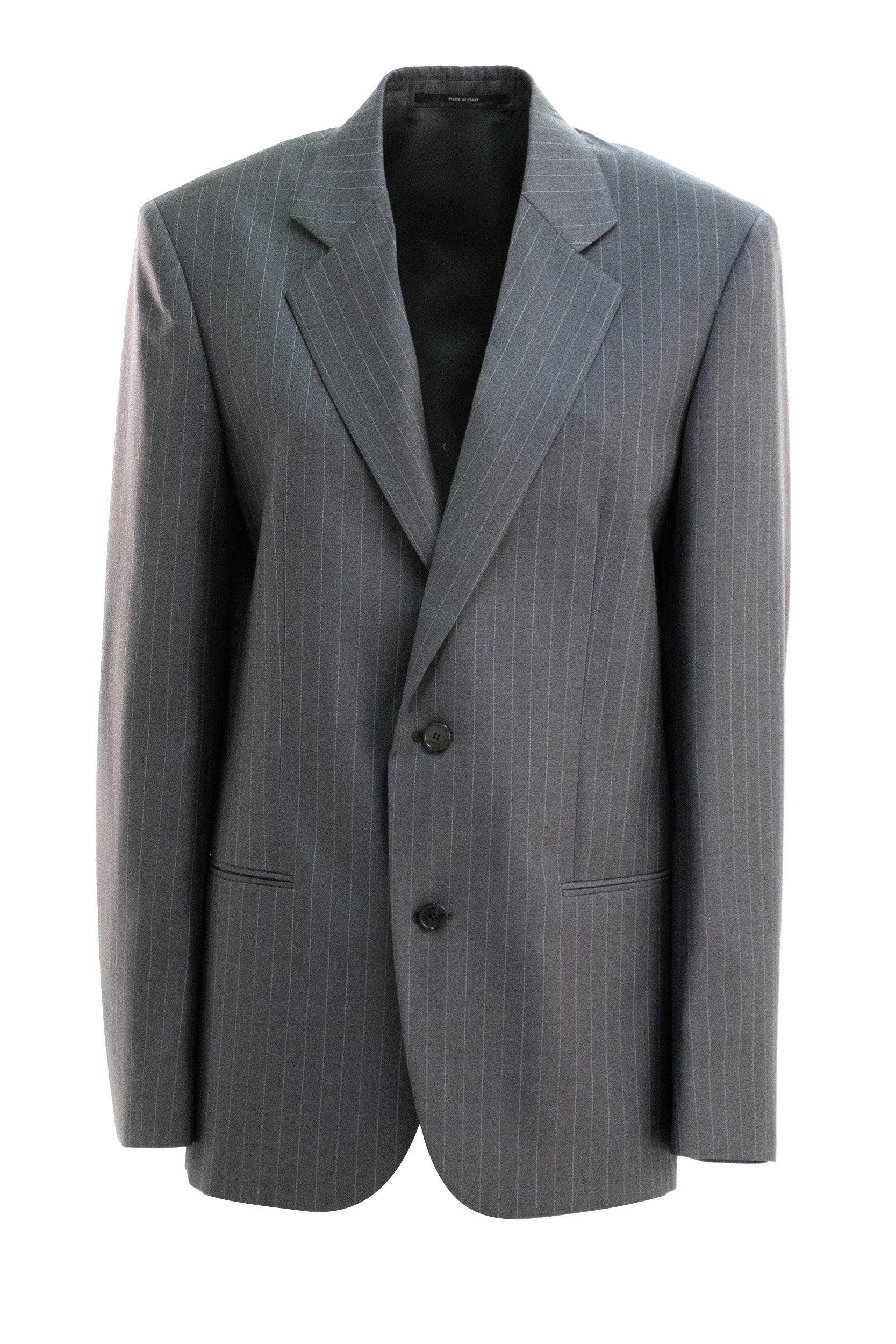 Giacca monopetto oversize in lana gessata di colore grigio<BR/> A002KZ ZAUV8 1011 GUCCI 