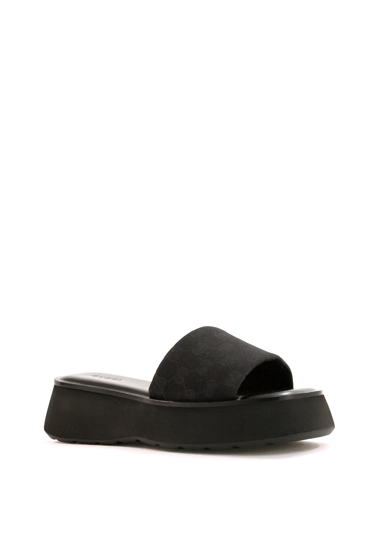 GUCCI Sandali slider in tessuto GG nero, vista 2