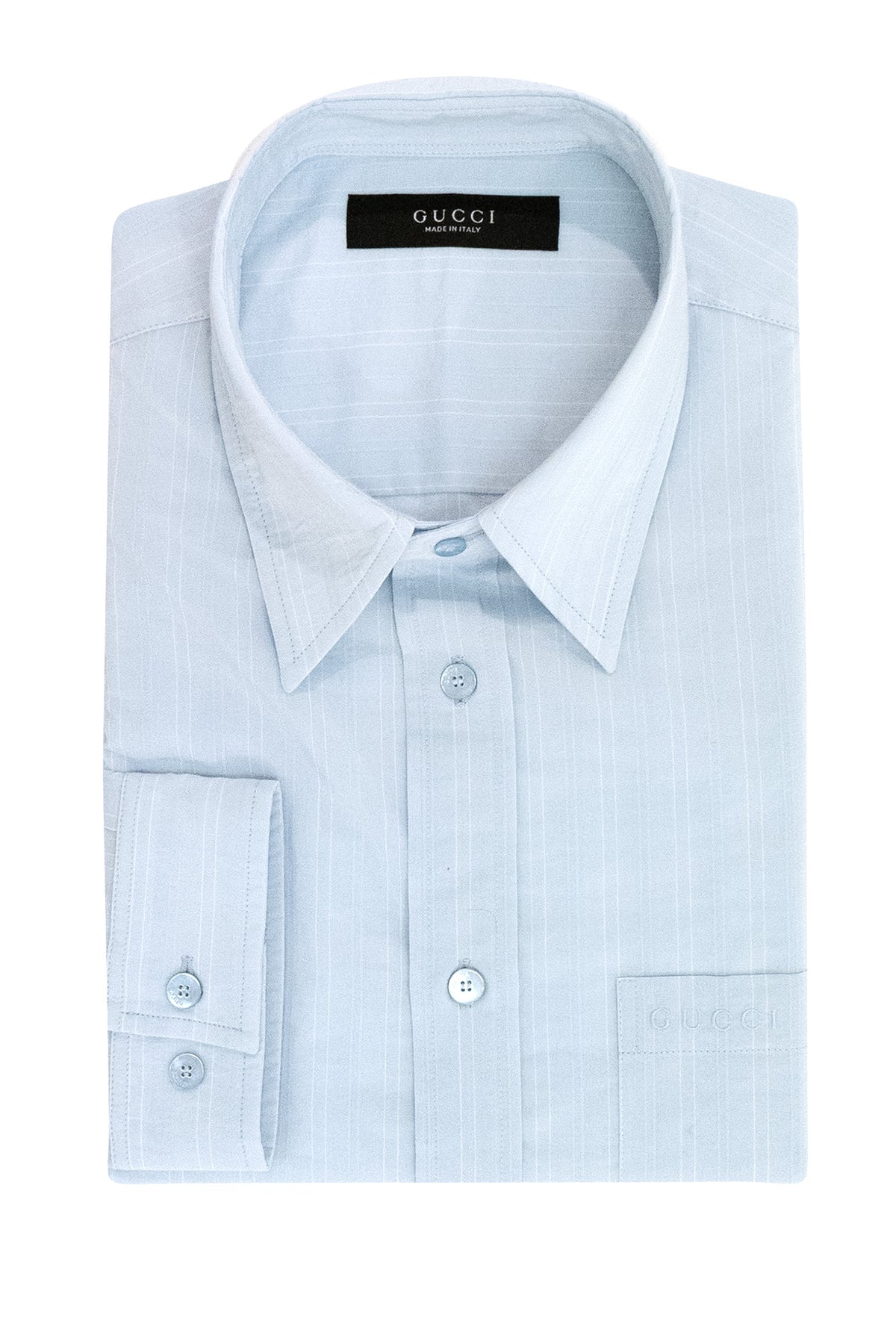 Camicia in cotone tecnico a righe di colore azzurro<BR/> A003FS ZAVME 4421 GUCCI 