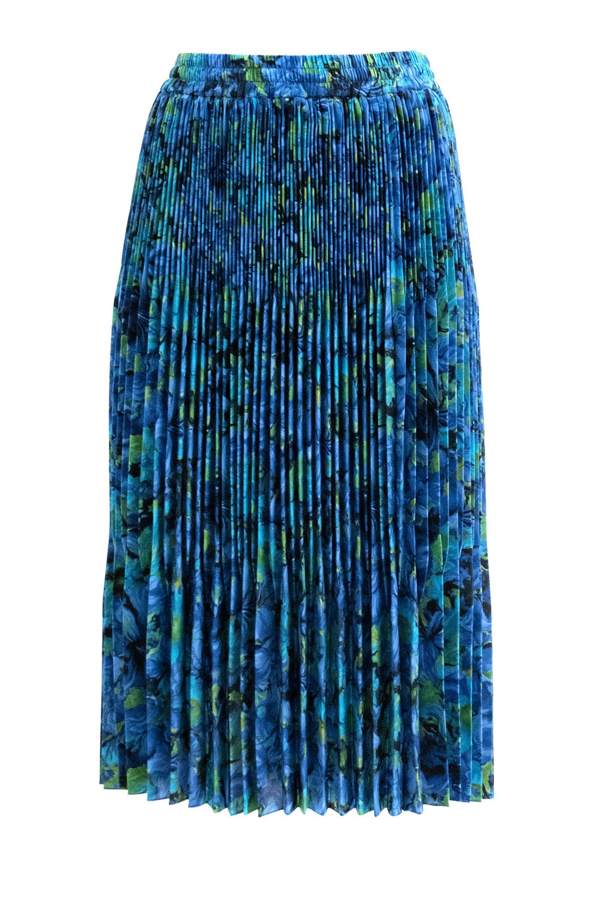 GUCCI Gonna midi in seta crêpe de chine con stampa floreale multicolore, Azzurro