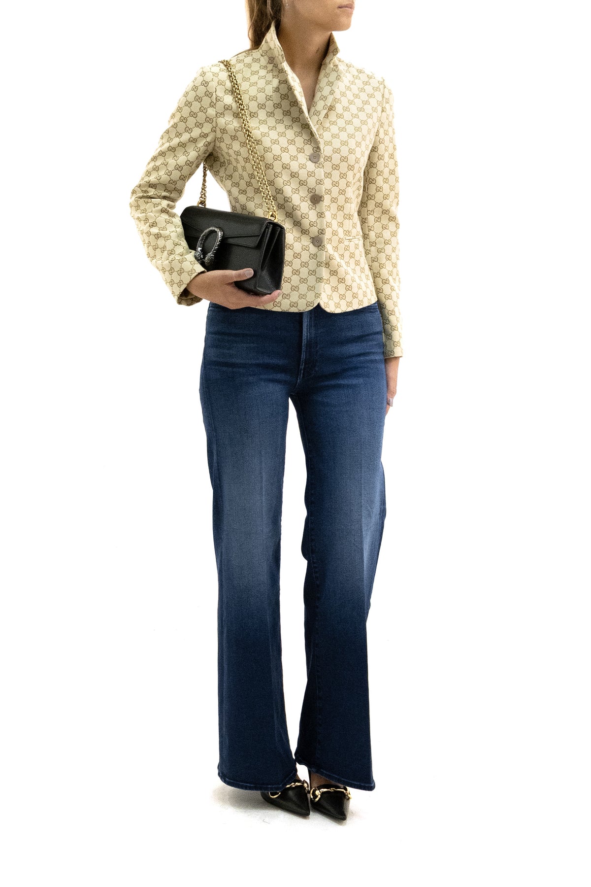 GUCCI Giacca in tessuto di cotone GG di colore beige, vista 2