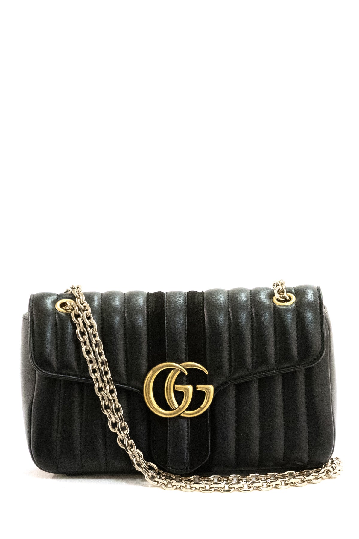 GUCCI Borsa a spalla media Jetset GG Marmont in pelle matelassé verticale di colore nero