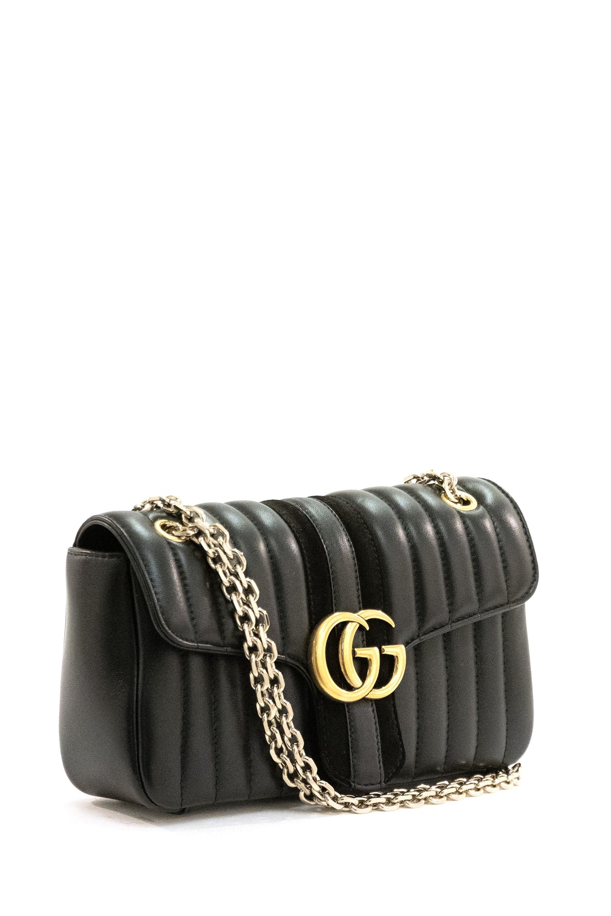 GUCCI Borsa a spalla media Jetset GG Marmont in pelle matelassé verticale di colore nero, vista 2