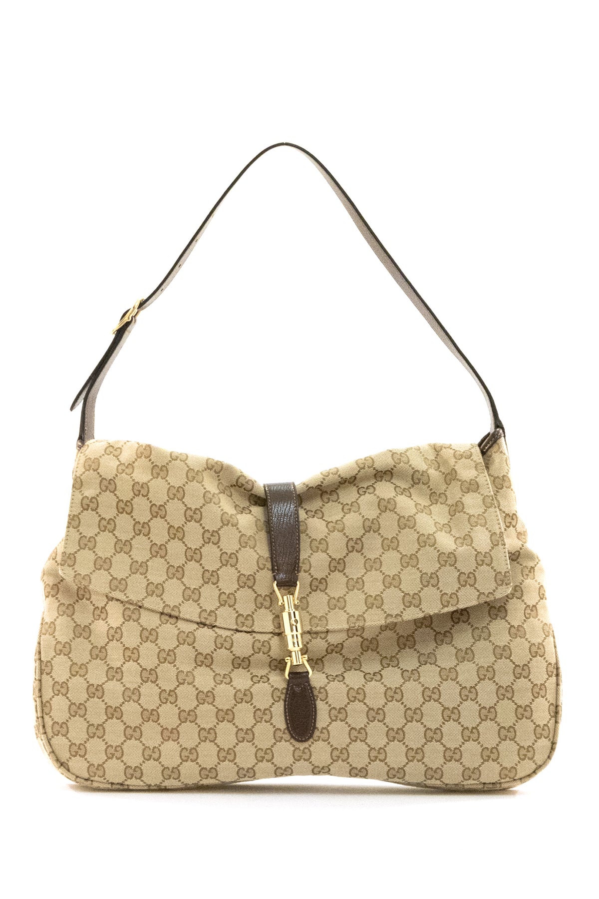 GUCCI Borsa Jackie Flap in tessuto GG sabbia e marrone