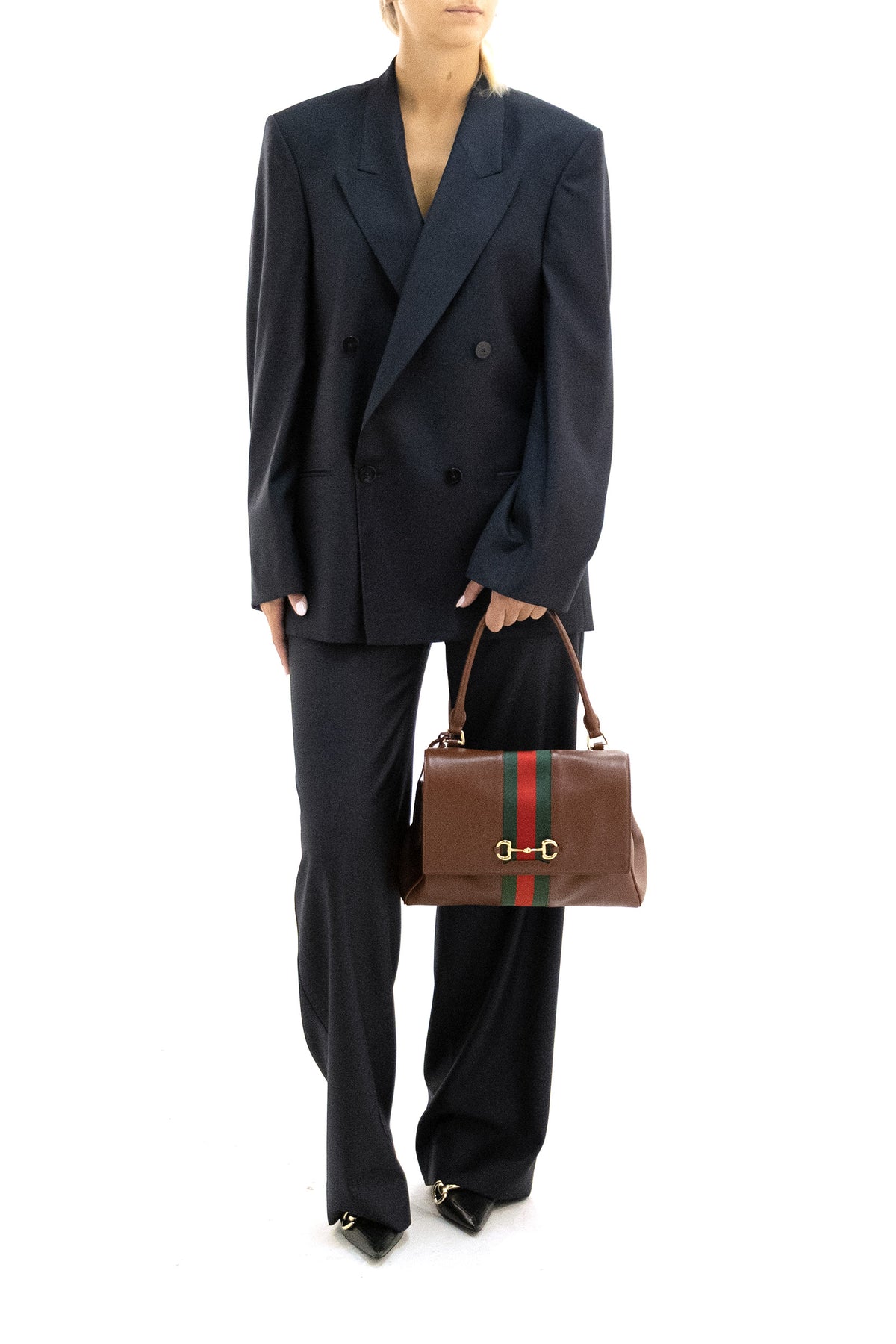 GUCCI Giacca doppiopetto in lana di colore blu scuro, view 3
