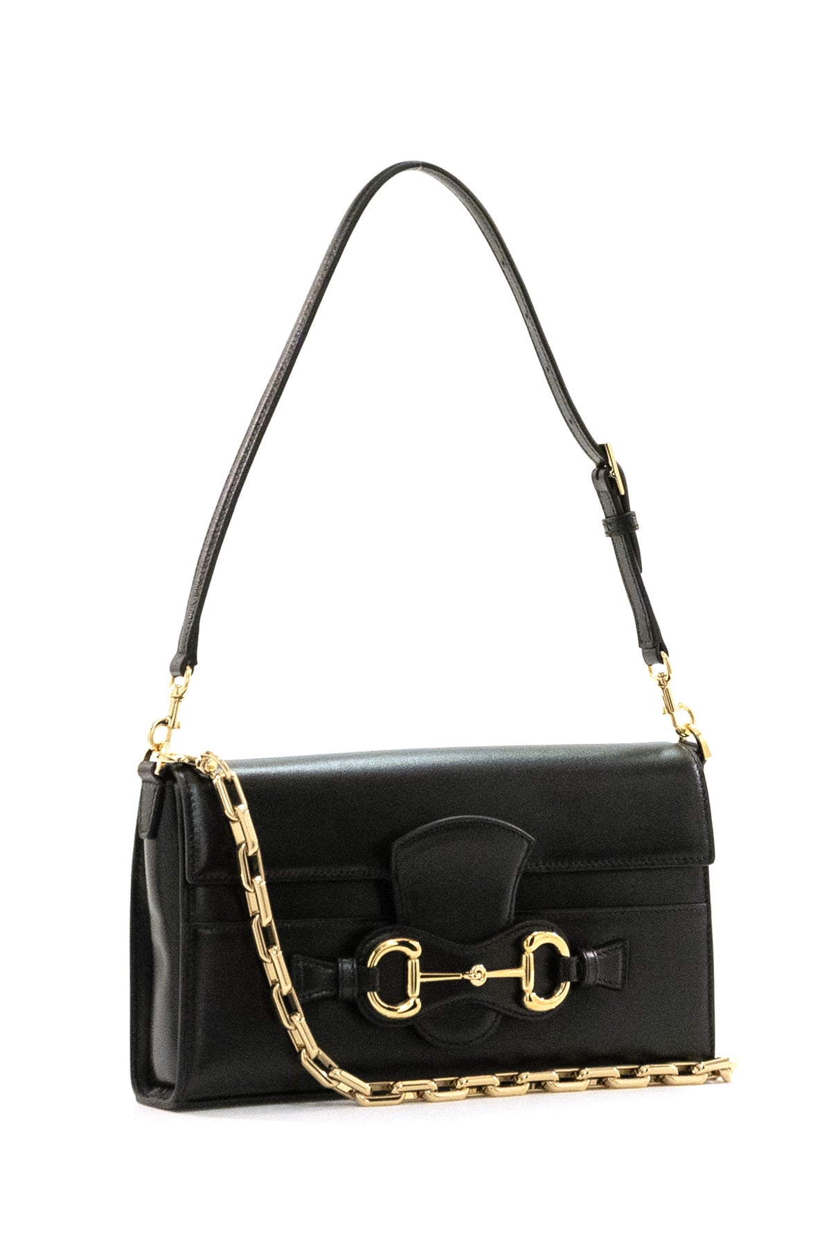 GUCCI Borsa Horsebit Ristretto in pelle lucida di colore nero, vista 2