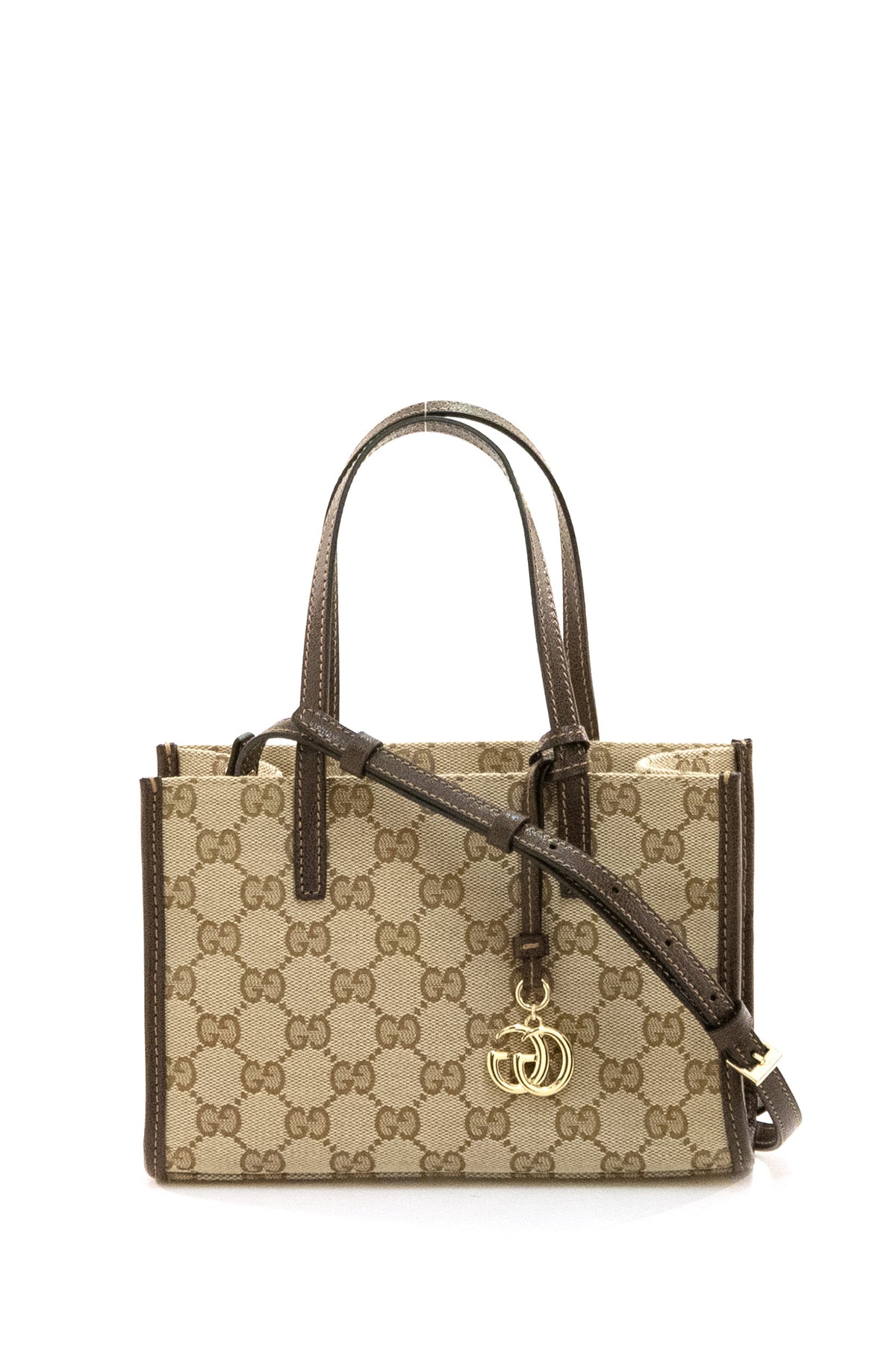 GUCCI Borsa shopping piccola in tessuto GG sabbia e marrone, Beige