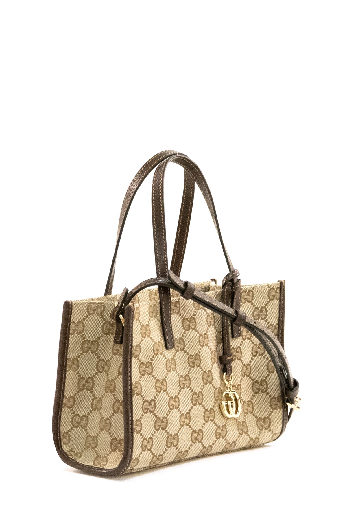 GUCCI Borsa shopping piccola in tessuto GG sabbia e marrone, Beige, vista 2