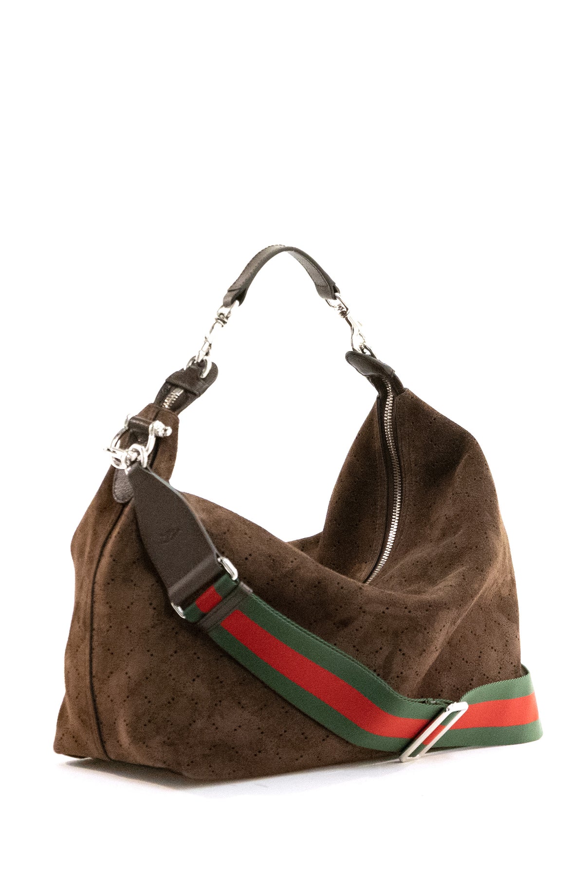 GUCCI Borsa a tracolla Brera misura media in suede marrone, vista 2