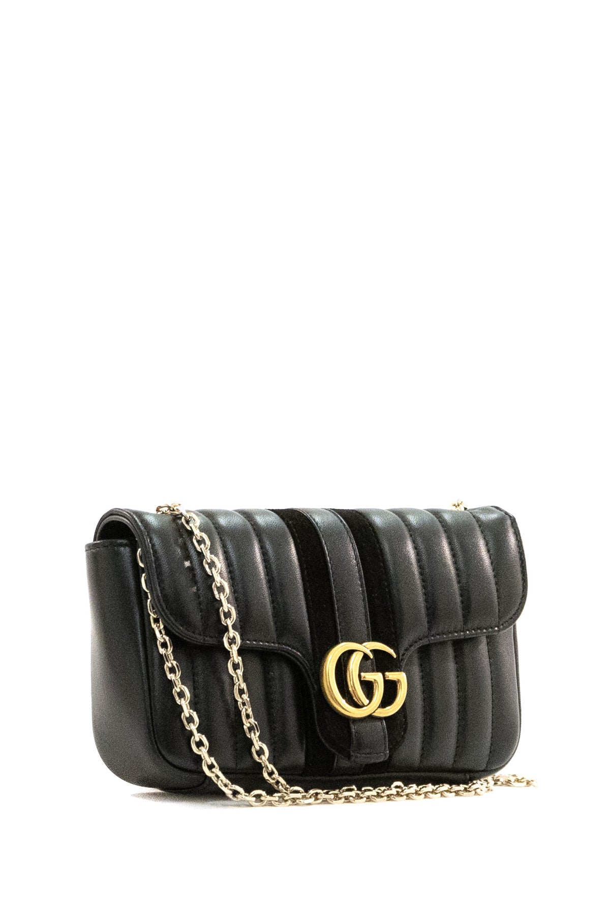 GUCCI Borsa a spalla piccola Jetset GG Marmont in pelle matelassé verticale di colore nero, vista 2