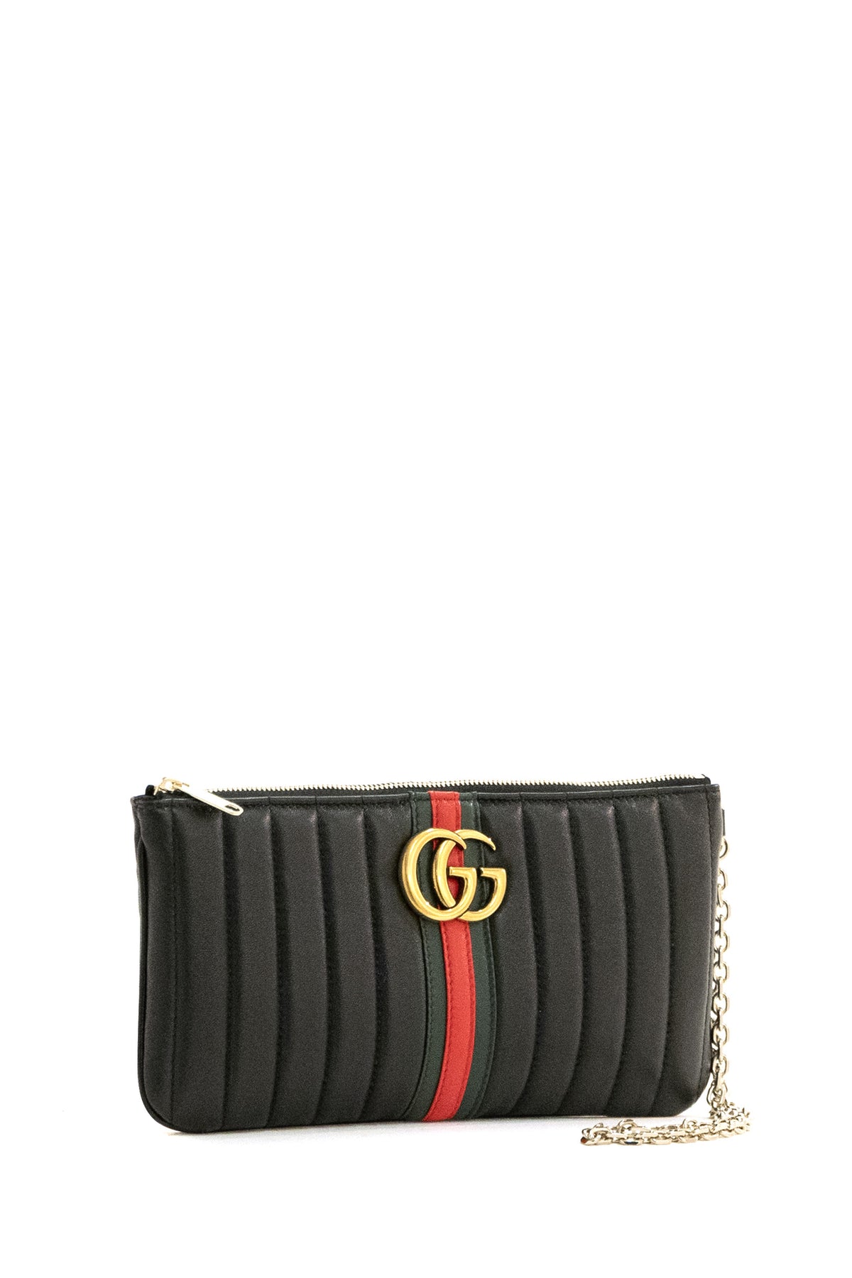 GUCCI Pouch GG Marmont in pelle matelassé verticale di colore nero, vista 2