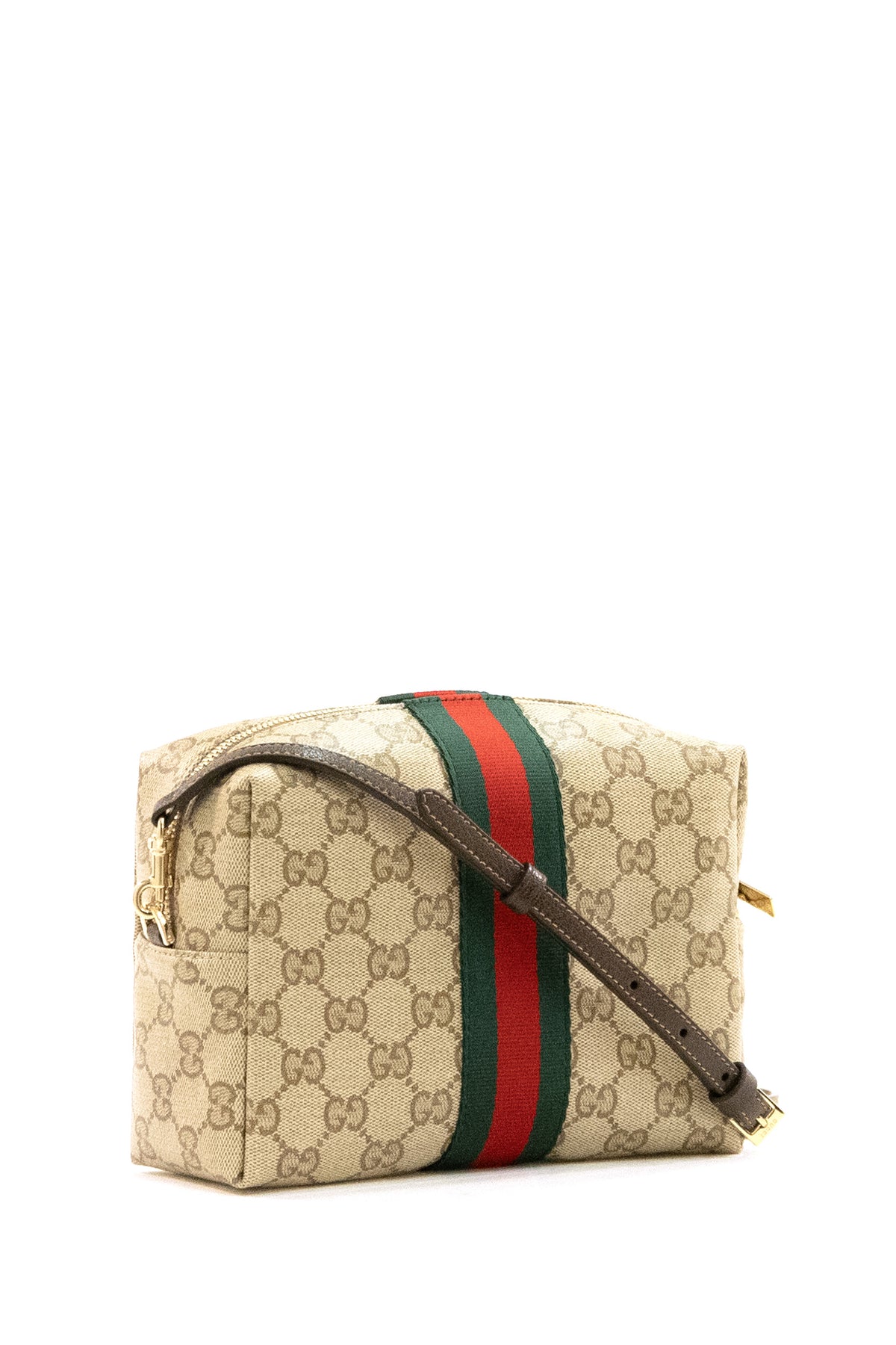 GUCCI Camera bag mini in tessuto GG spalmato sabbia e marrone, Beige, vista 2