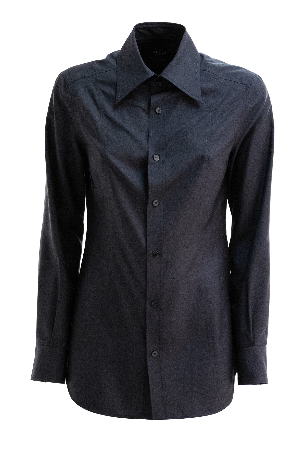 GUCCI Camicia in popeline di seta di colore blu scuro