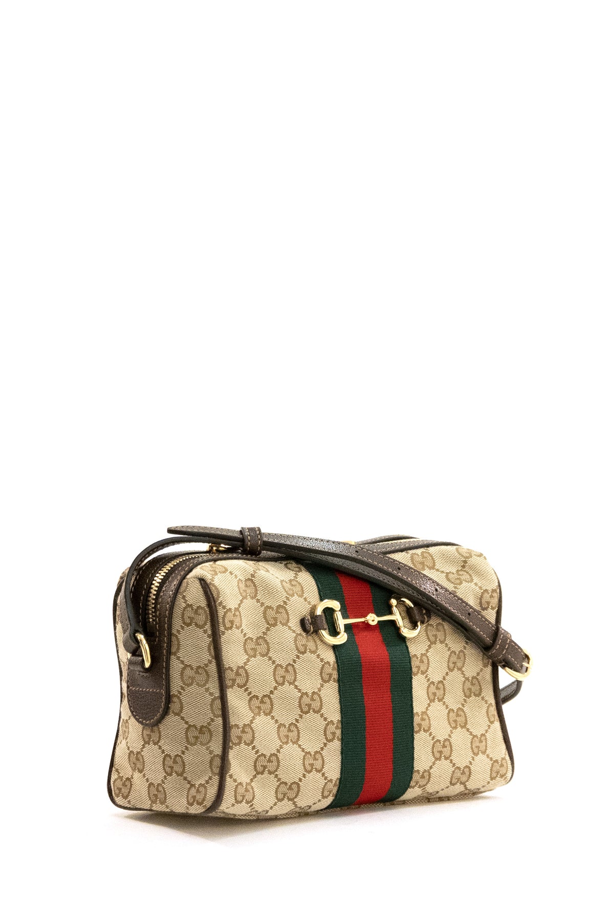 GUCCI Camera bag Gucci Horsebit Web in tessuto GG sabbia e marrone, Beige/marrone, vista 2