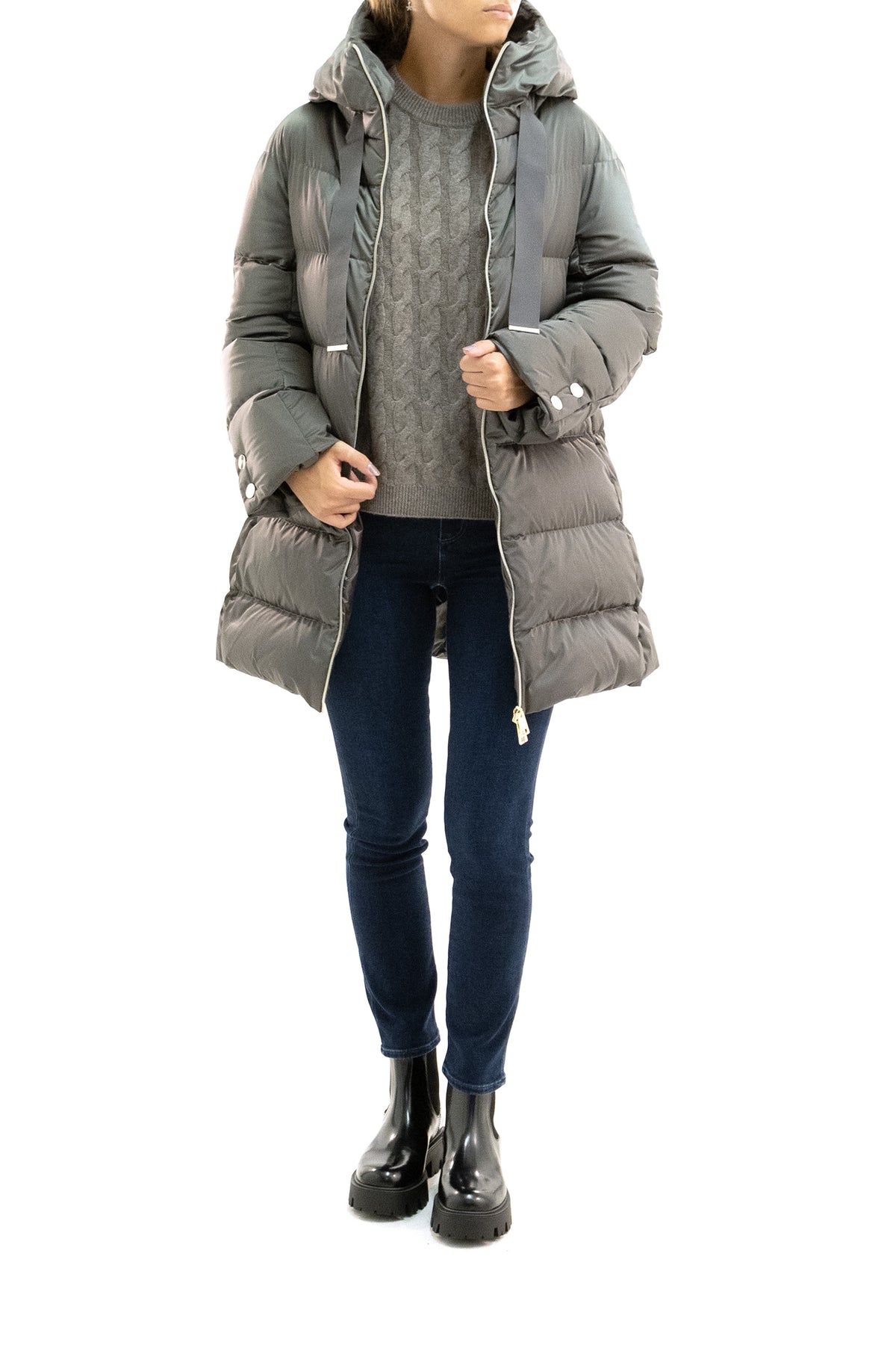 HERNO Piumino in nylon di colore grigio, vista 2
