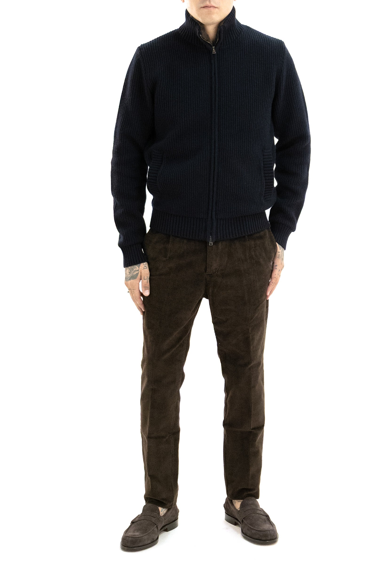 Cardigan in lana di colore blu<BR/> MC00058UR 70153 9200 HERNO 