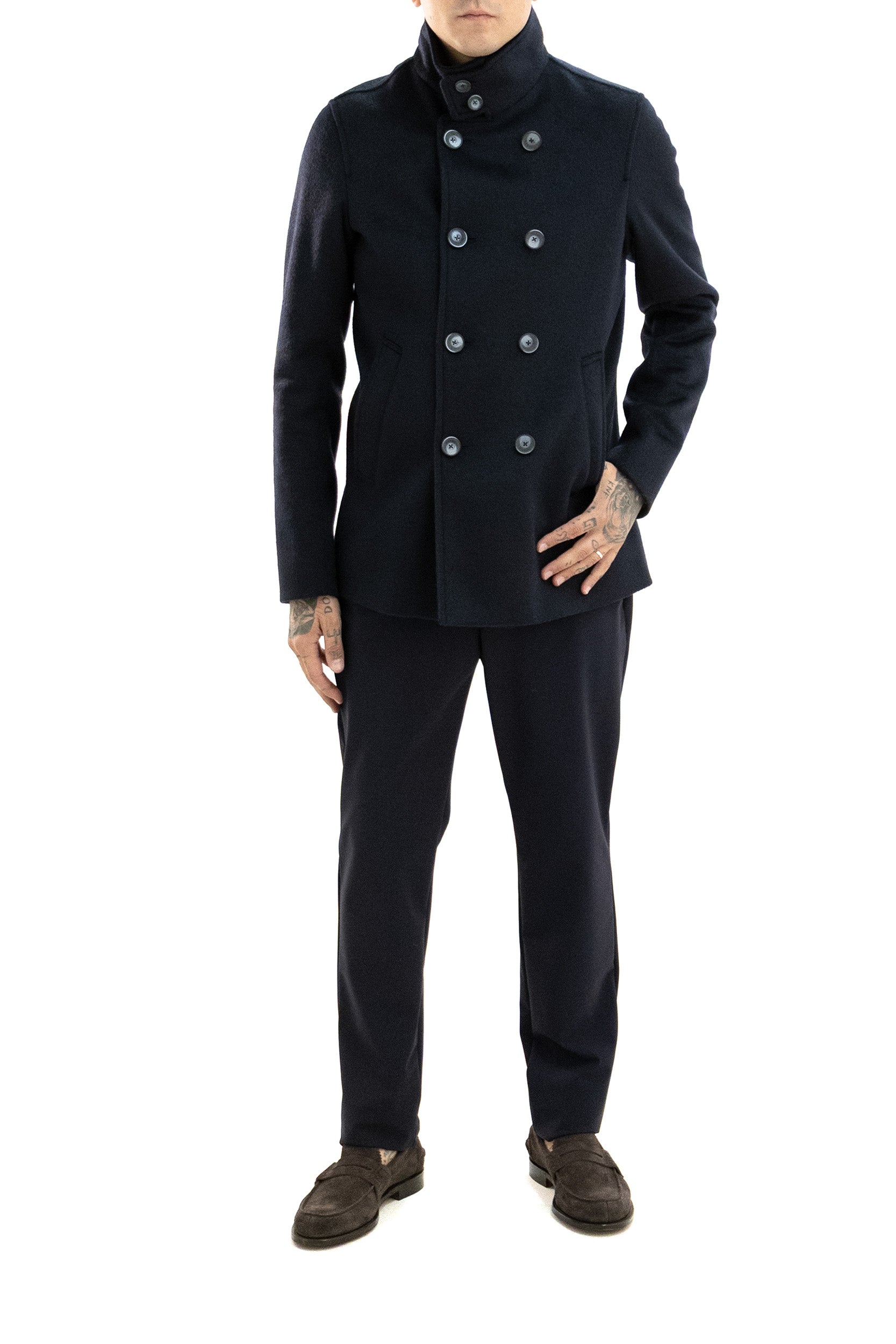 Peacoat in misto viscosa di colore blu <BR/> PE00018UR 12910 9200 HERNO 