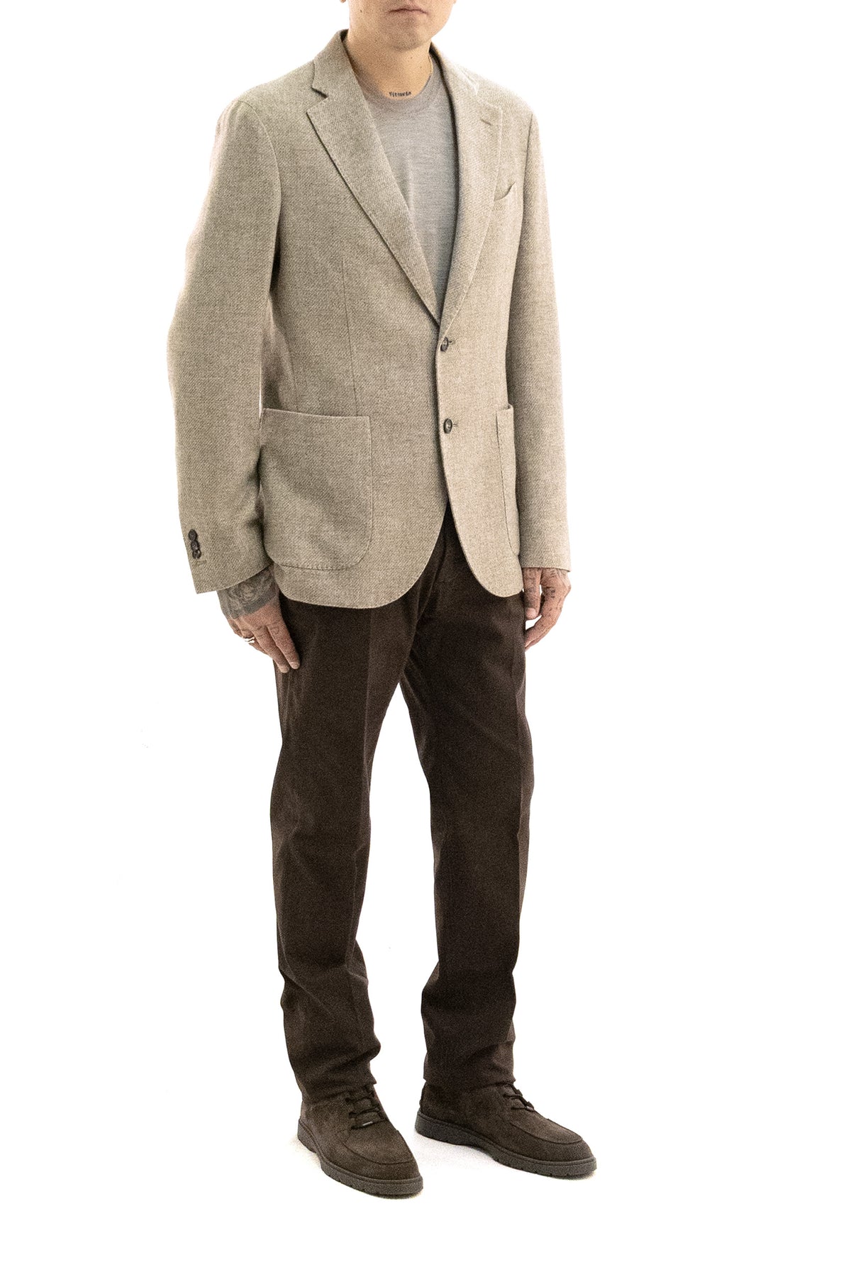 INCOTEX Giacca monopetto in misto lana di colore beige, vista 2