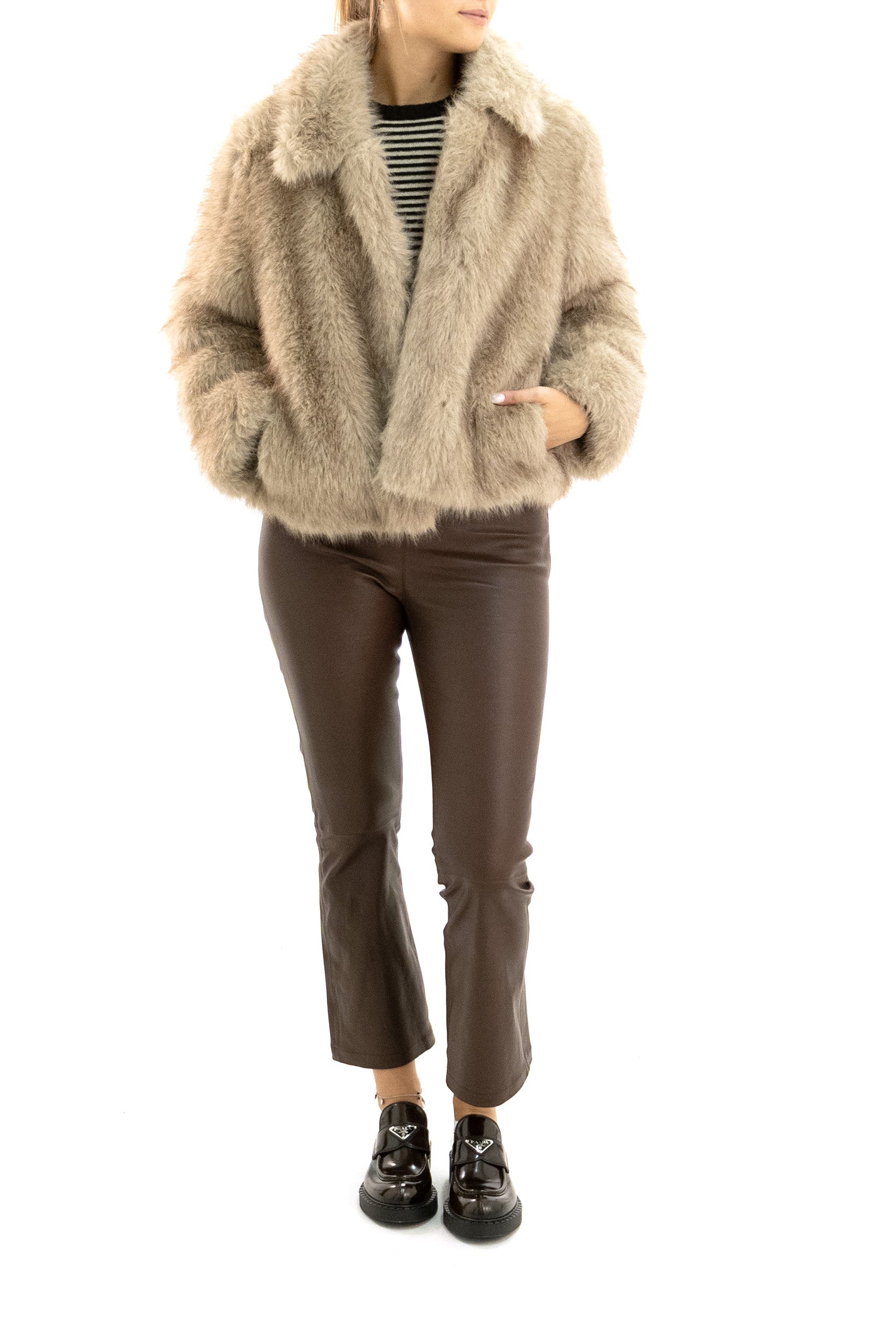 Pantaloni in pelle di colore marrone<BR/> UZES BRUN INES & MARECHAL 