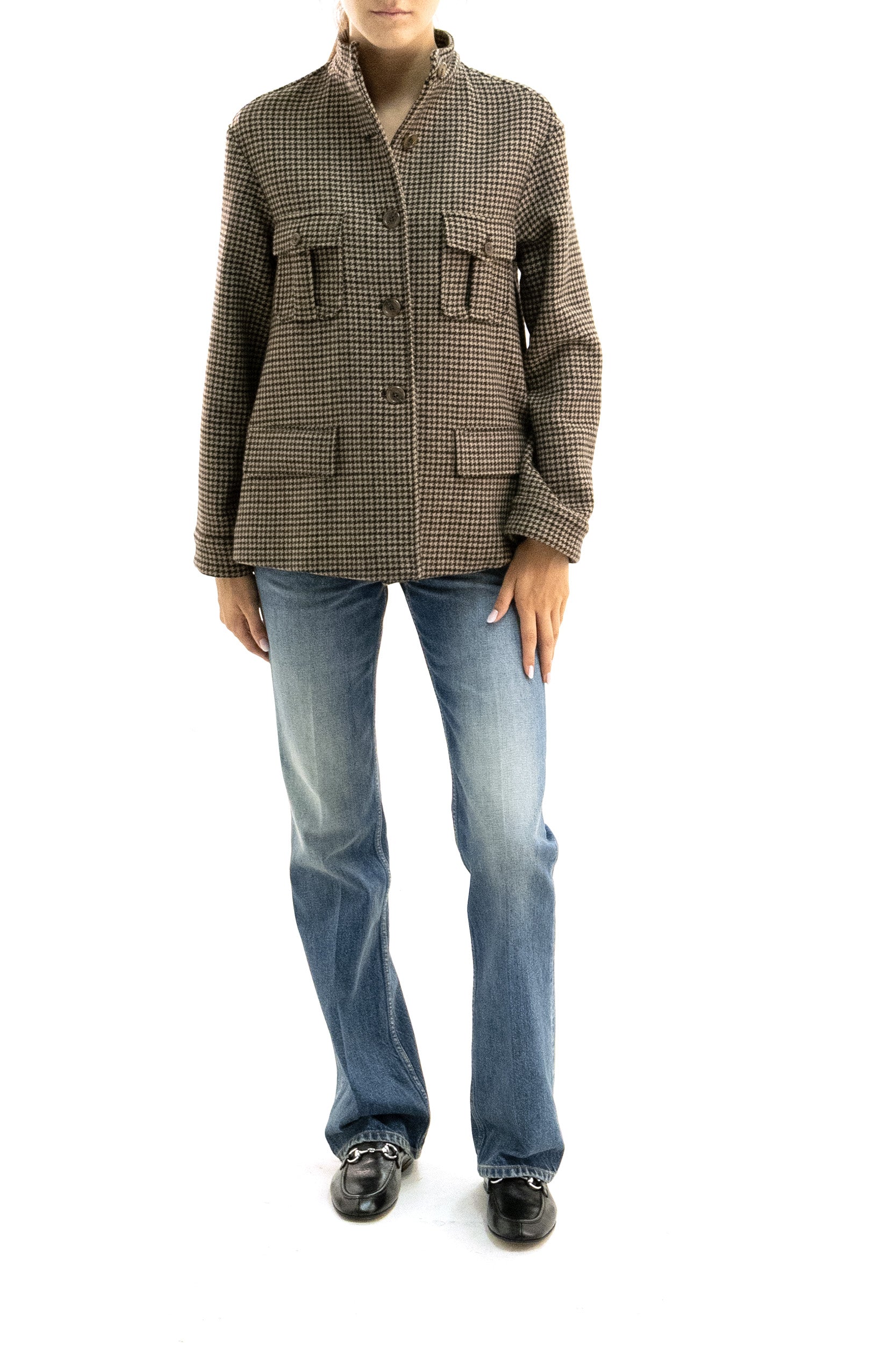 Giacca in lana pied-de-puole di colore beige e marrone<BR/> KB085FT5126 519 KILTIE 