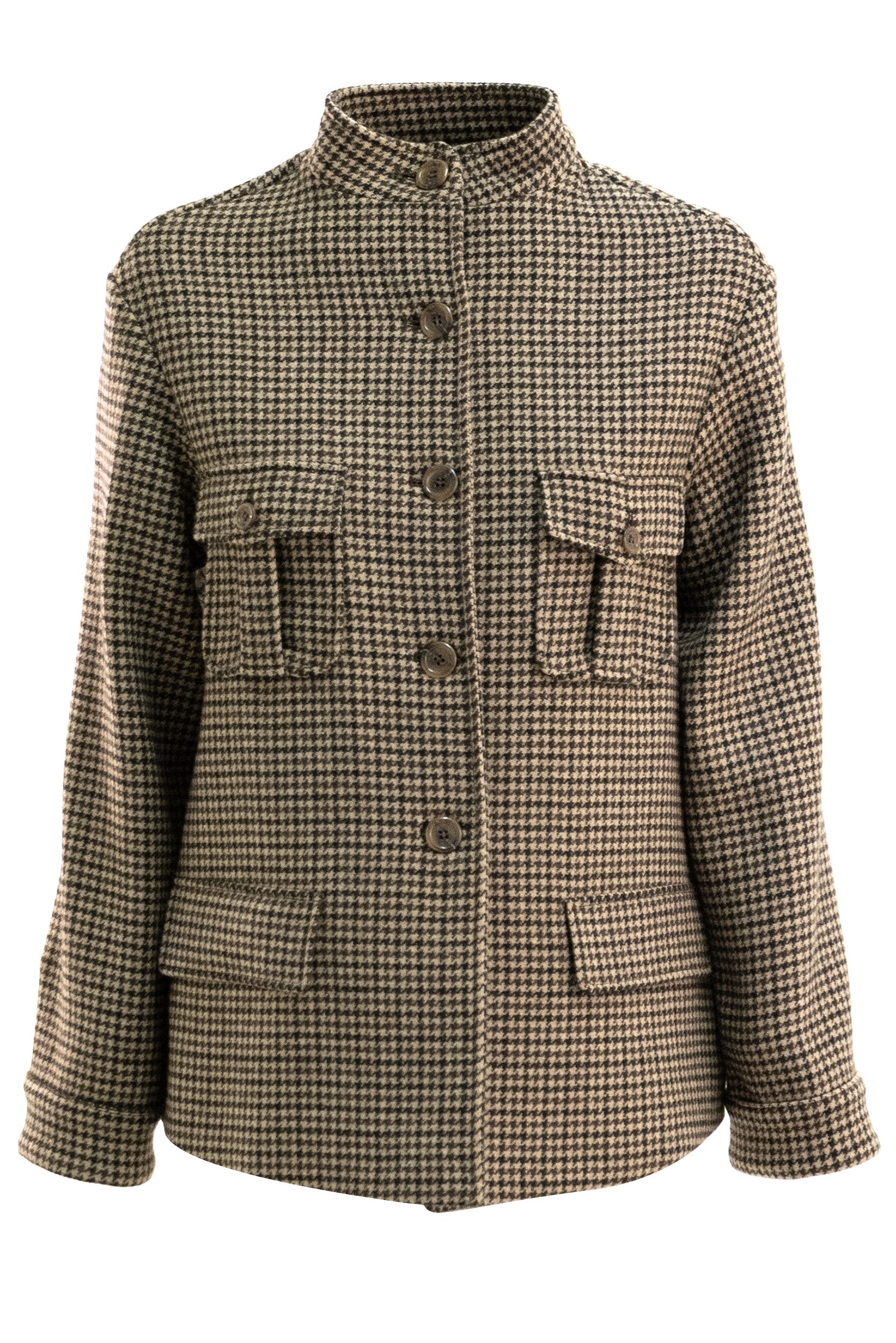 Giacca in lana pied-de-puole di colore beige e marrone<BR/> KB085FT5126 519 KILTIE 