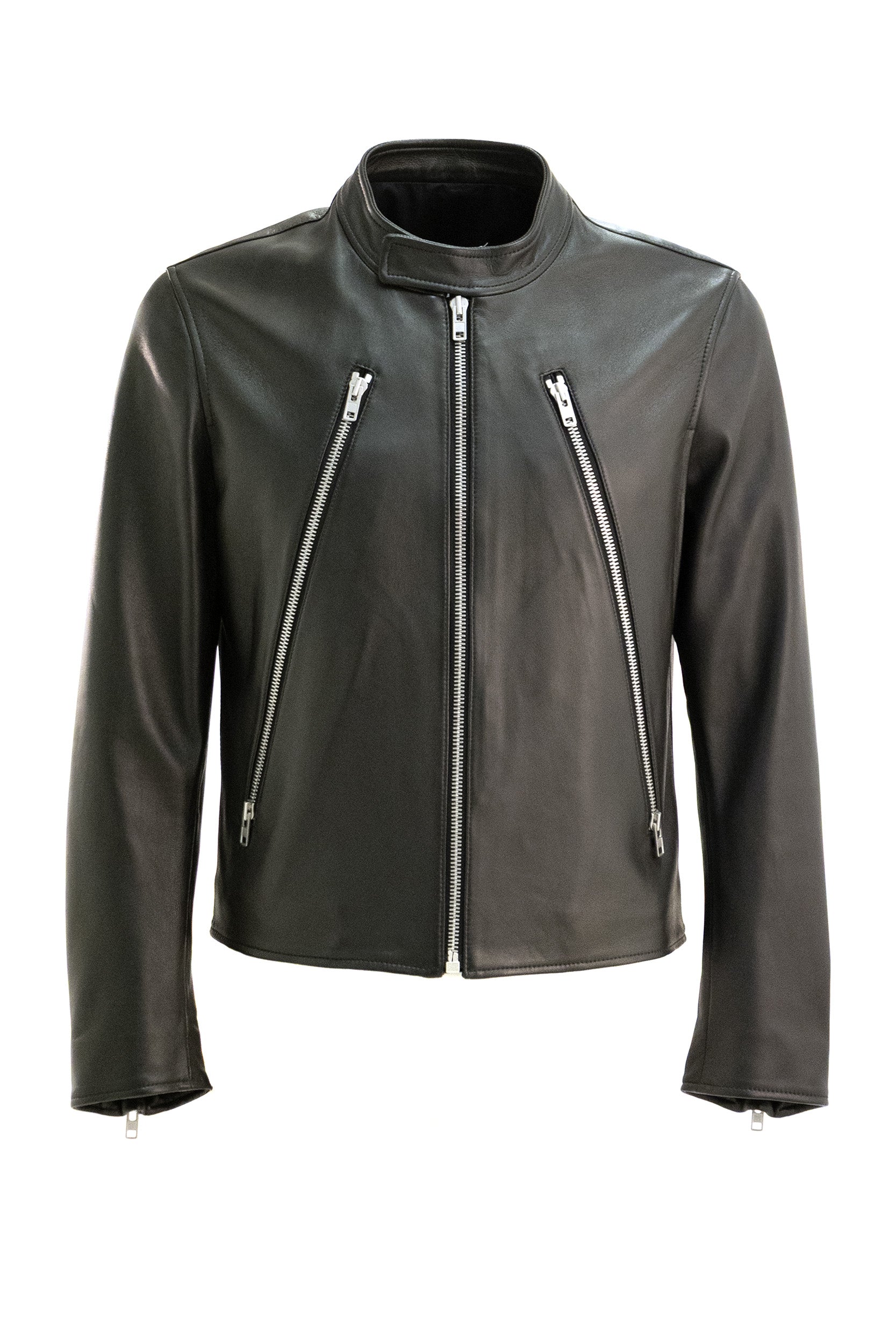 Giacca biker in pelle di colore nero<BR/> S50AM0489 SY1460 900 MAISON MARGIELA 