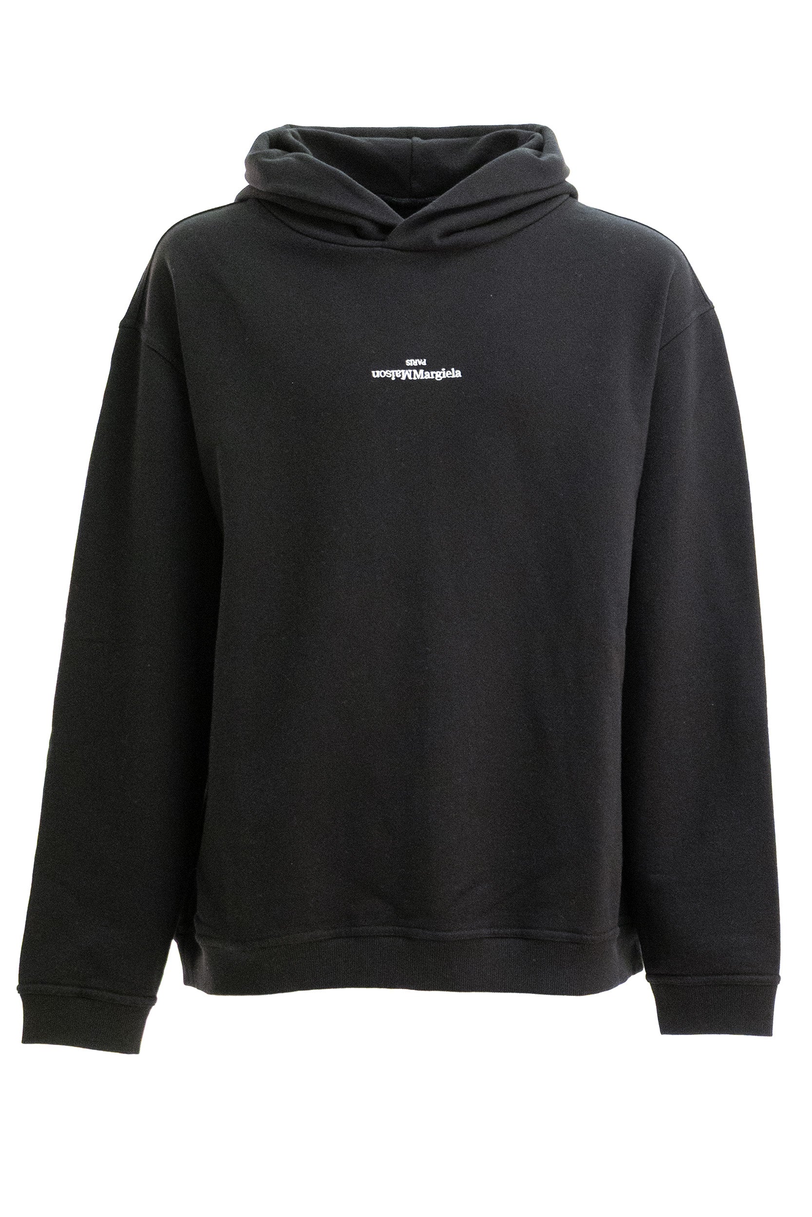 Felpa con cappuccio oversize in cotone di colore nero<BR/> S50GU0252 S25503 900 MAISON MARGIELA 